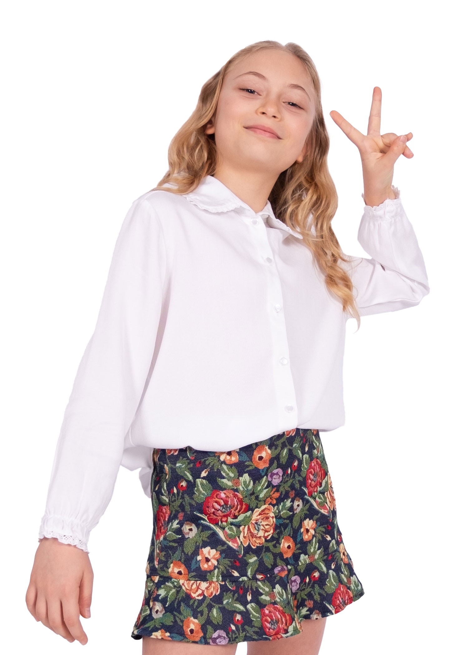 Jacquard Fabric Flower Patterned Winter Girls Skirt