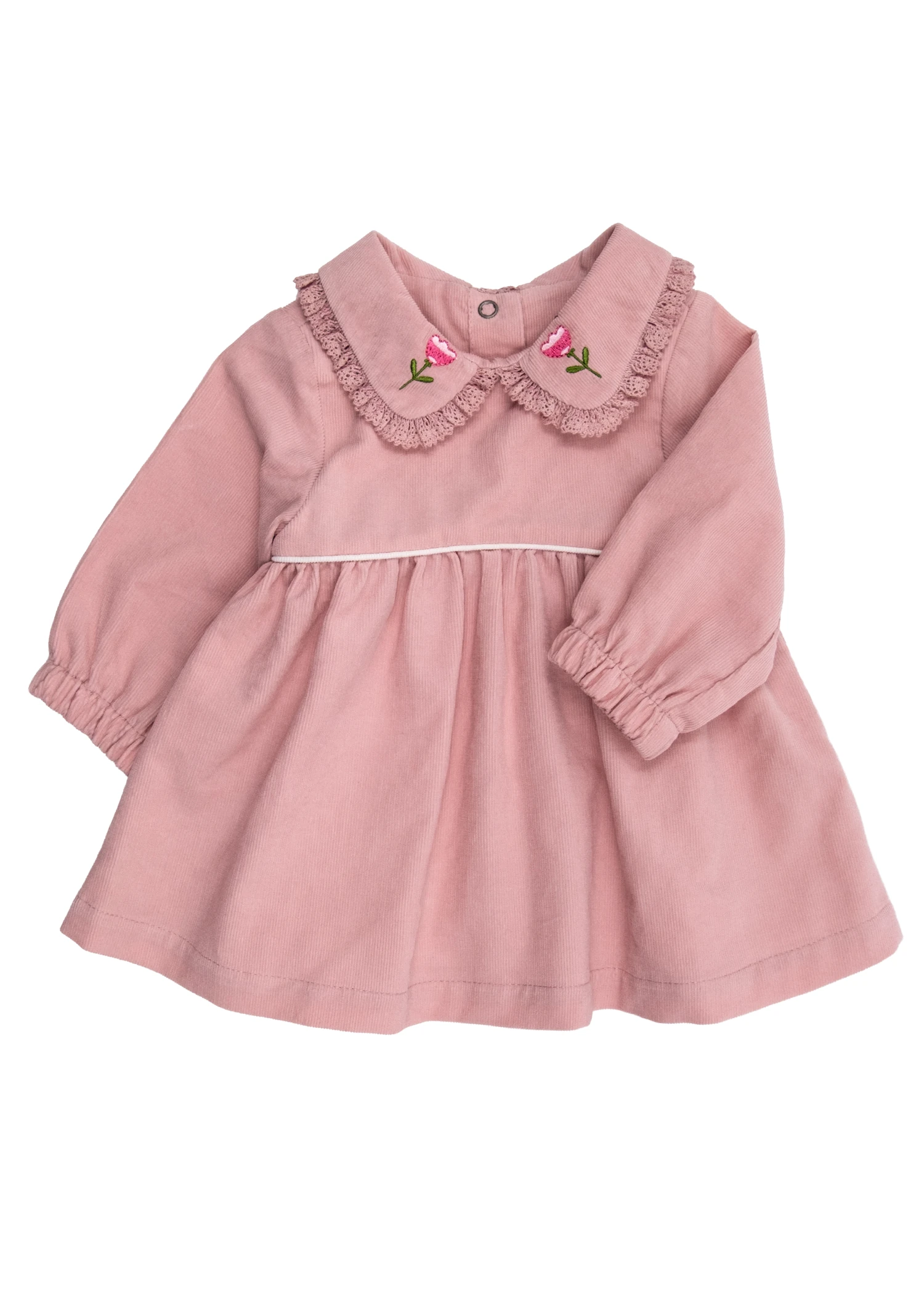 Kadife Nakışlı ve Dantelli Kışlık Kız Bebek Elbise