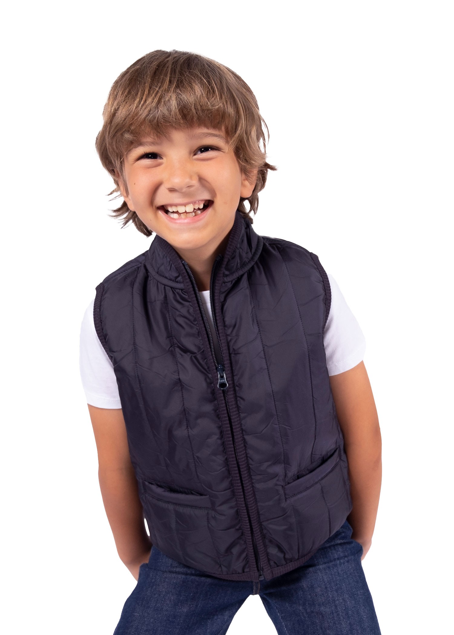 Quilted Sleeveless Navy Blue Winter Boy's Sports Vest