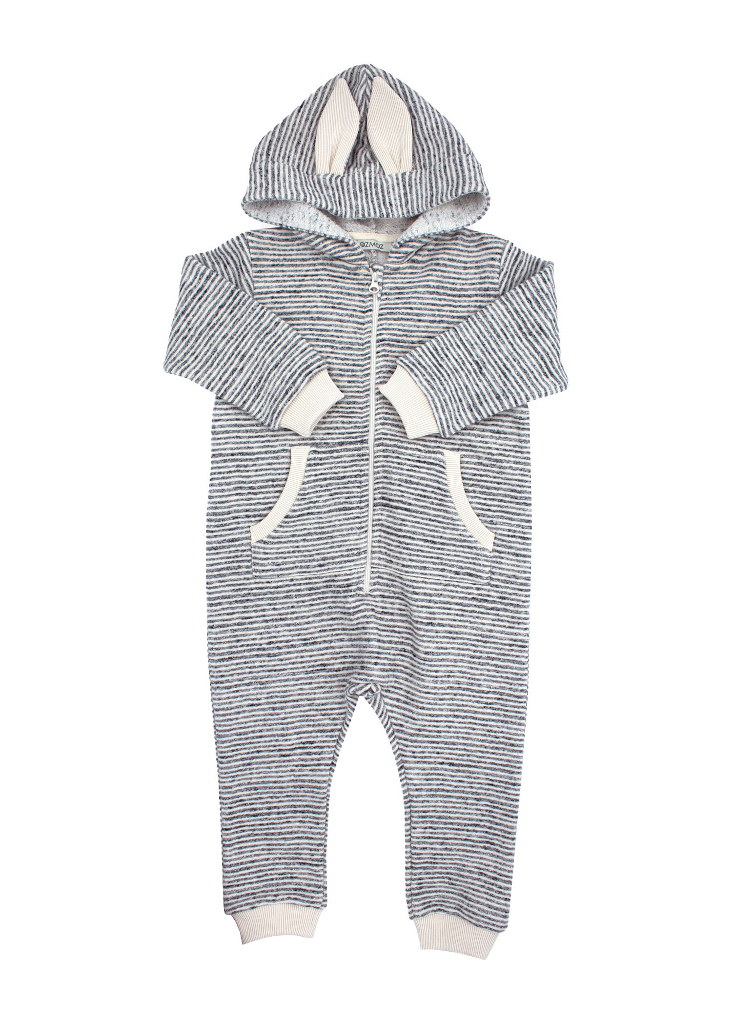 100% Cotton Ear Detailed Hooded Gray Winter Unisex Baby Jumpsuit