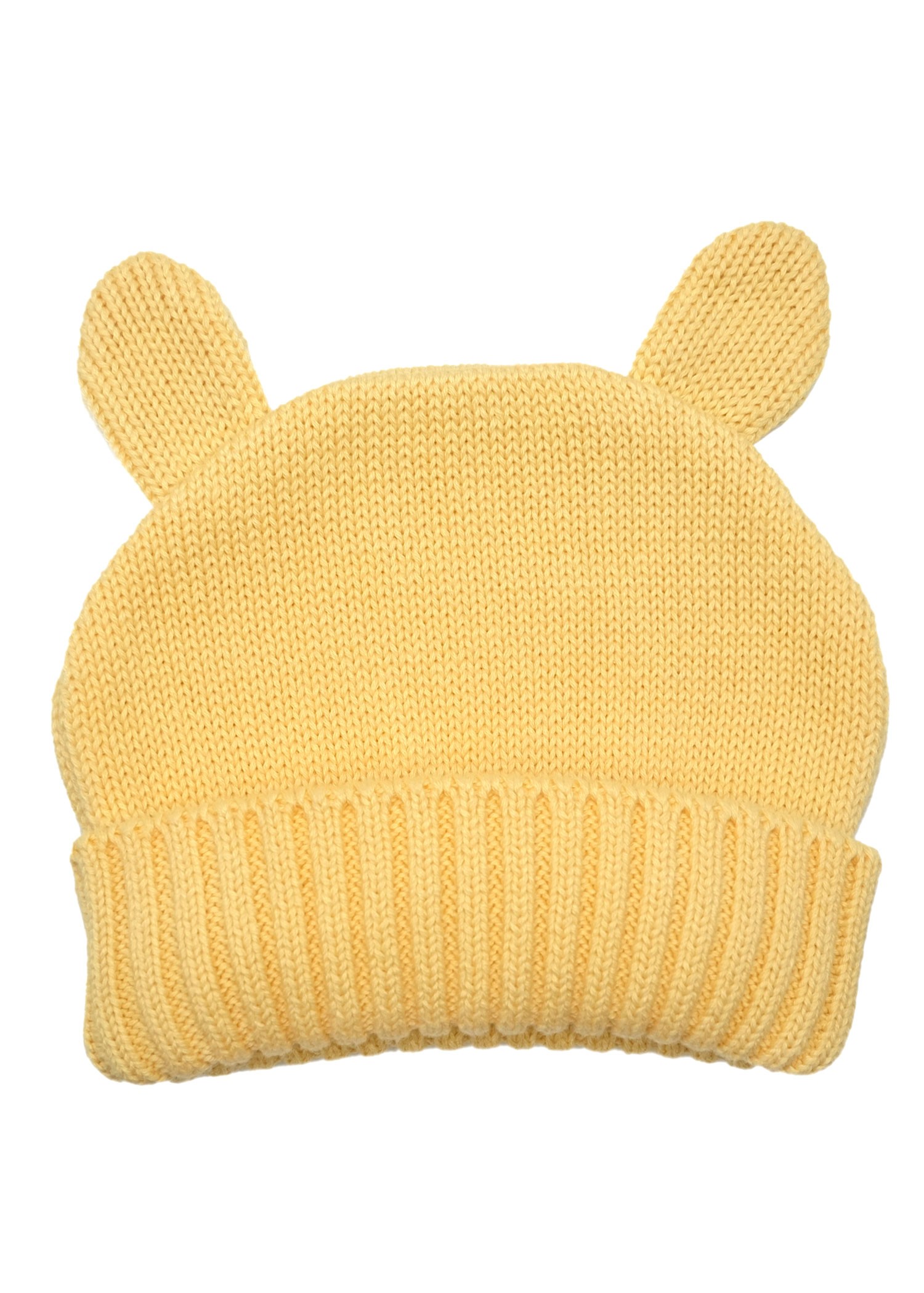 Organic Knitwear Knitted Yellow Baby Beanie with Ear Decoration