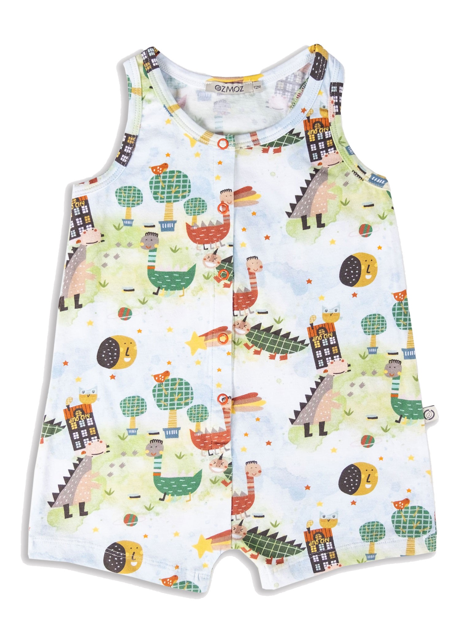 Organic Dino Printed Straps Summer Unisex Baby Shorts Jumpsuit