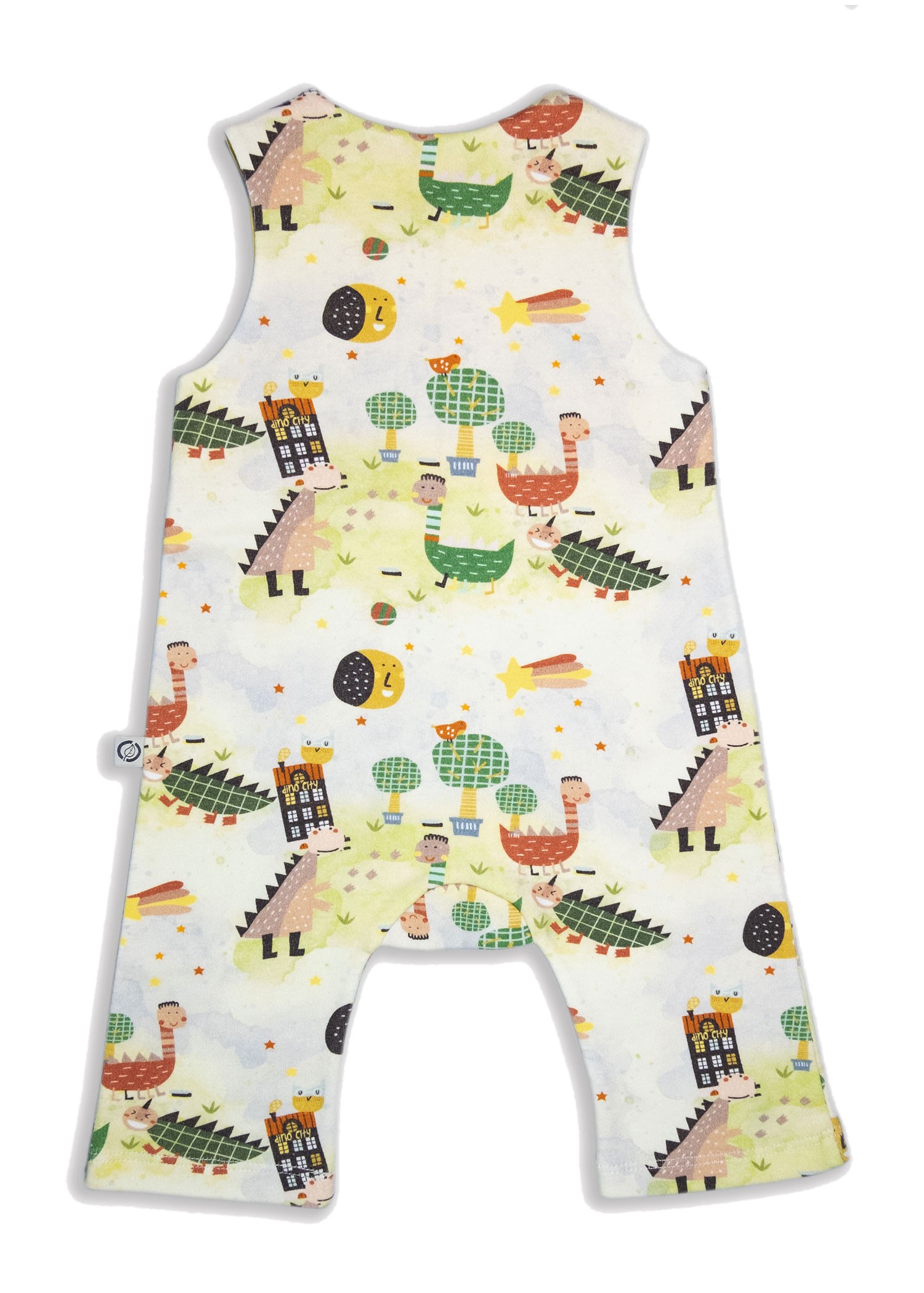 Organic Dino Printed Baby Boy Jumpsuit with Thick Straps