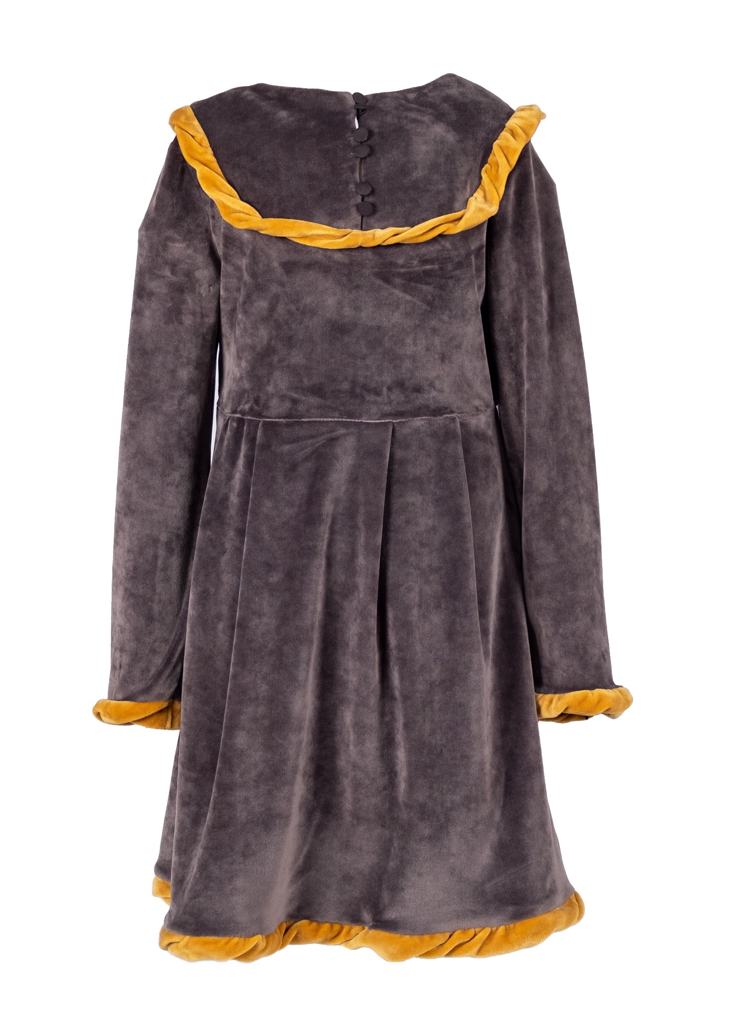 Knitted Velvet Gray Size Yellow Ruffle Winter Girls Dress