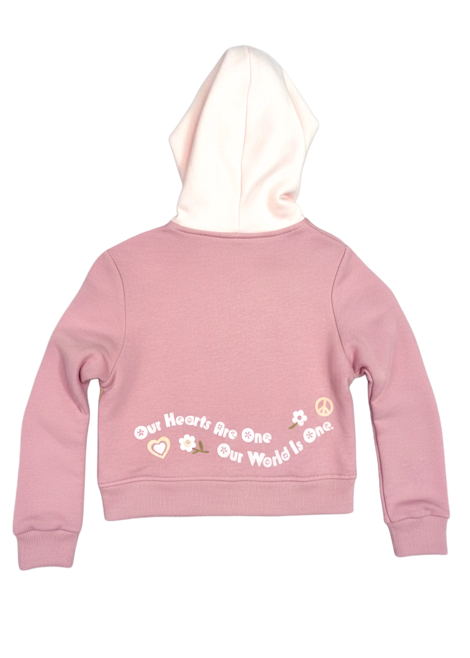 Organik Kapüşonlu Baskılı Pembe Kışlık Kız Çocuk Ceket