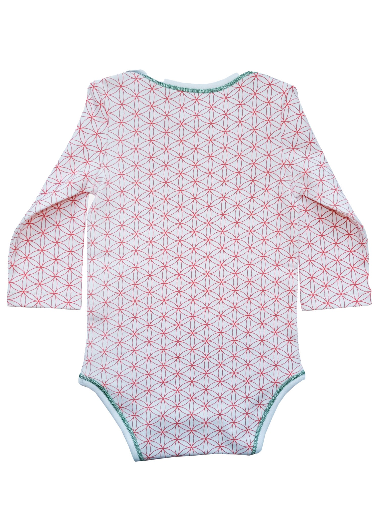 White Baby Bodysuit with Organic Flower of Life Pattern