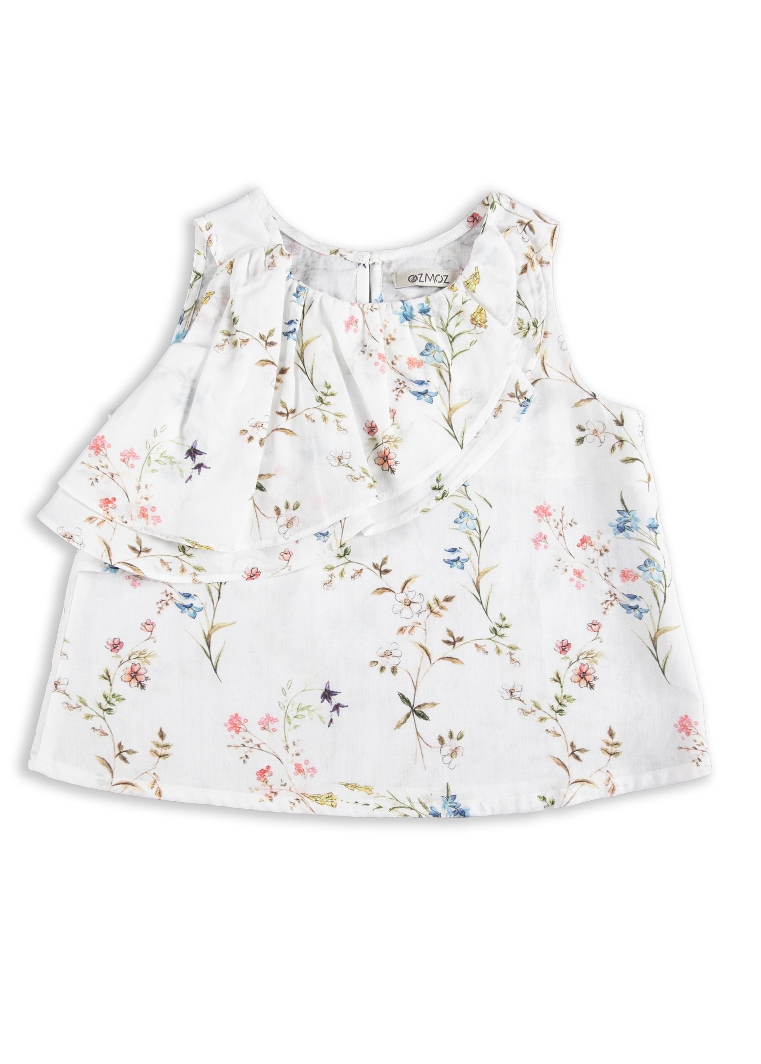 Organic Floral Flounce Ecru Summer Little Girl's Blouse