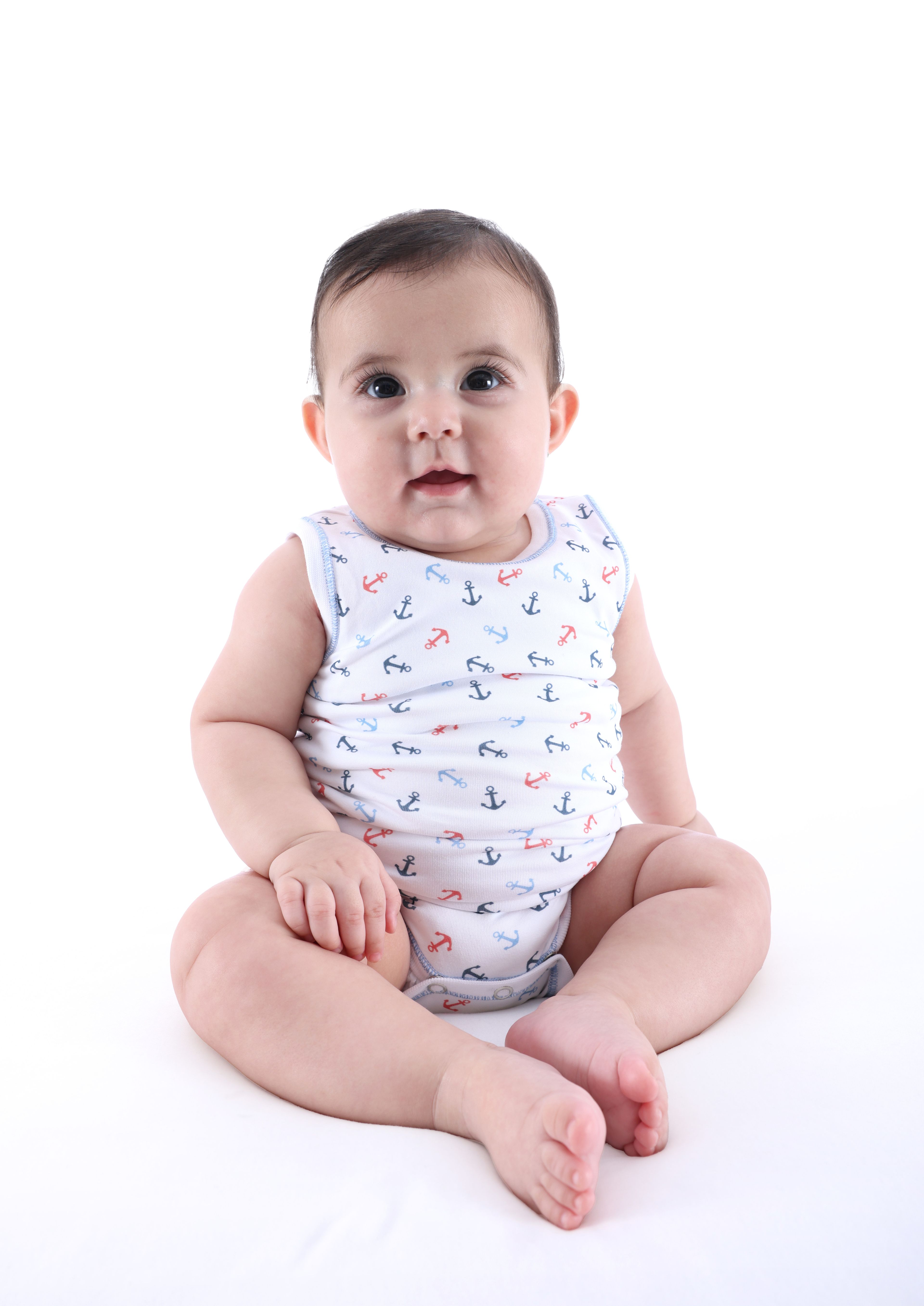 Organik Çapa Desenli Kolsuz Erkek Bebek Atlet Body