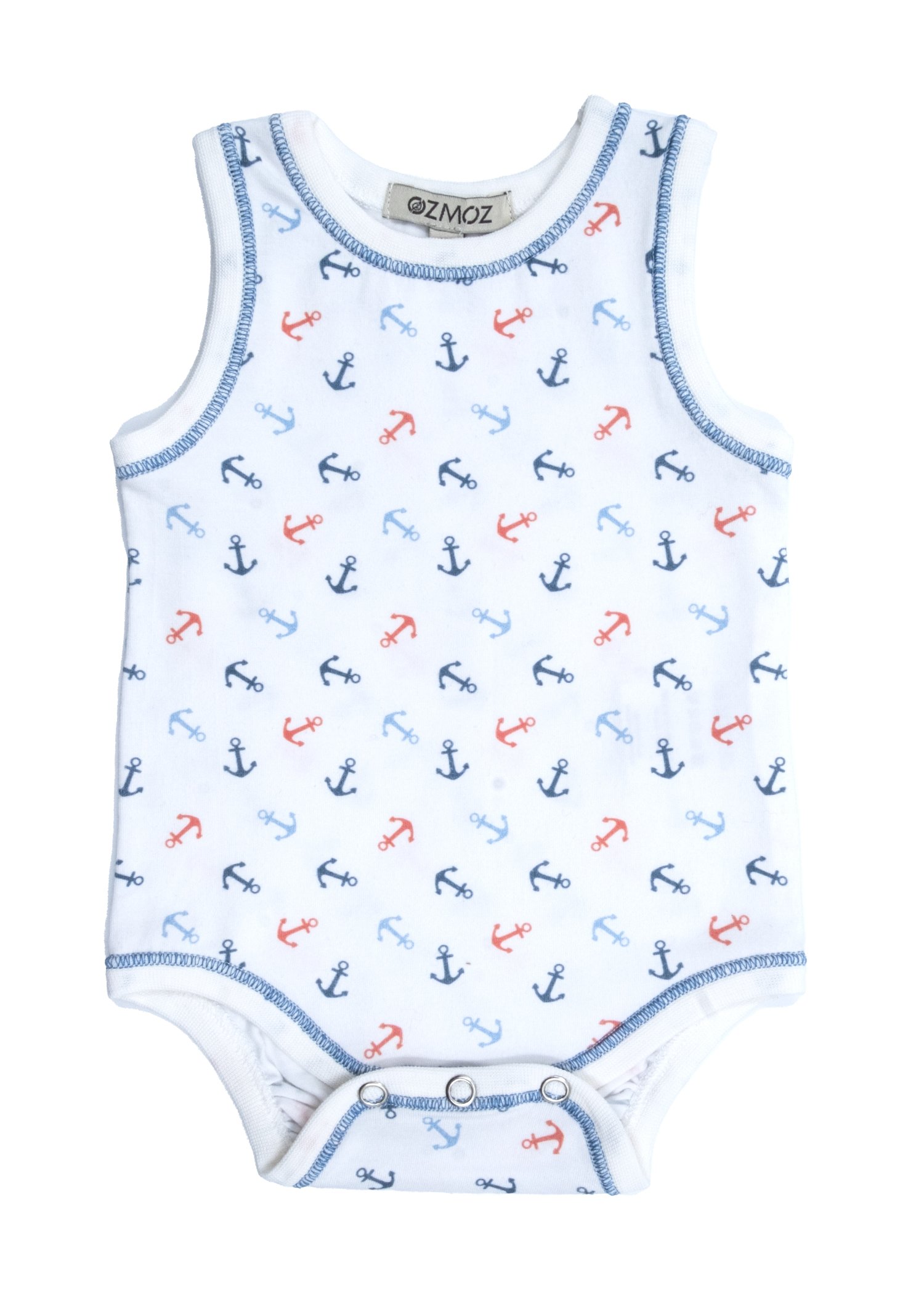 Organic Fish Patterned Sleeveless Baby Boy Bodysuit