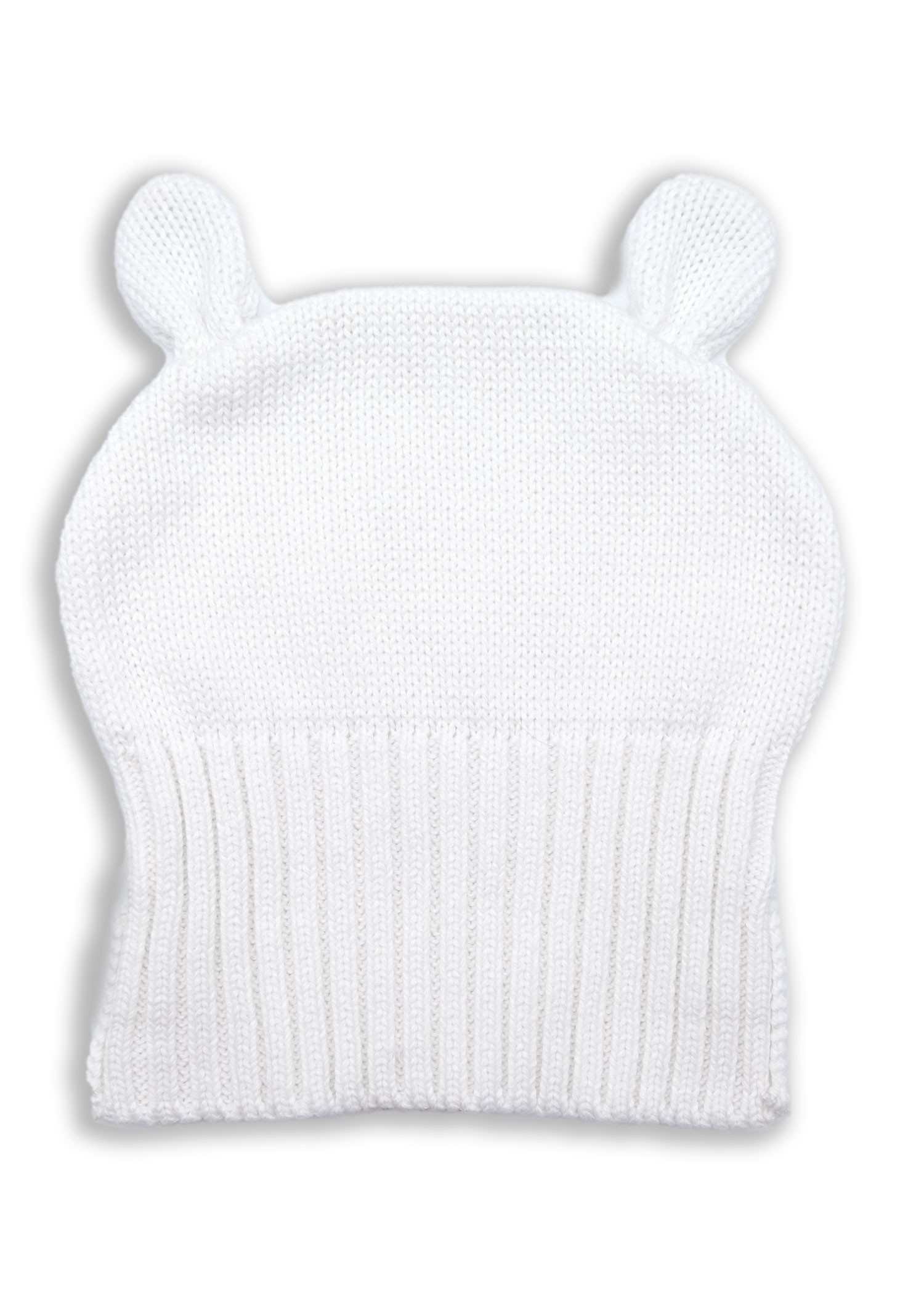 Organic Knitwear Knitted White Baby Beanie with Ear Decoration