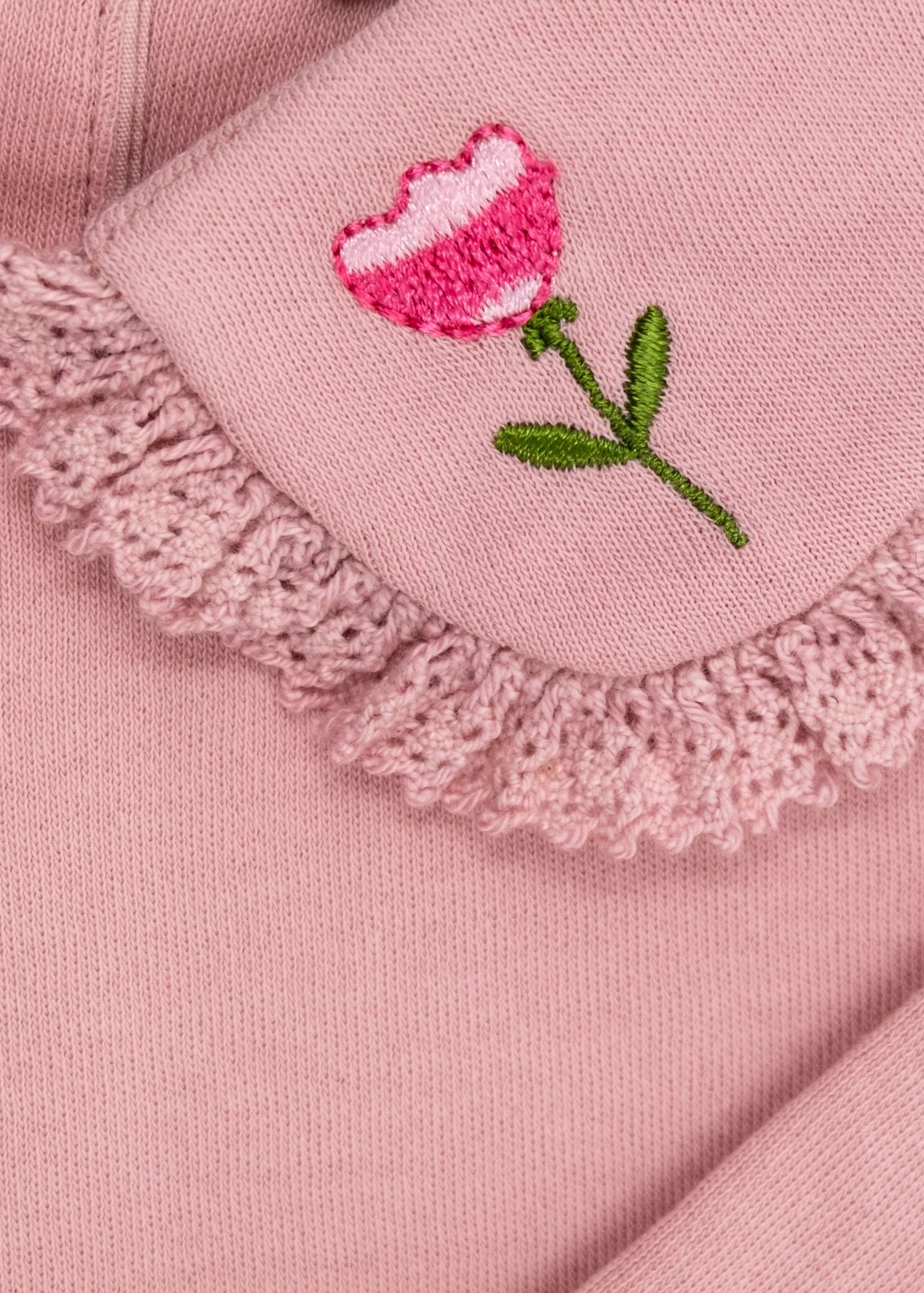 Organik Nakışlı ve Dantelli Gül Kurusu Kışlık Kız Bebek Üst