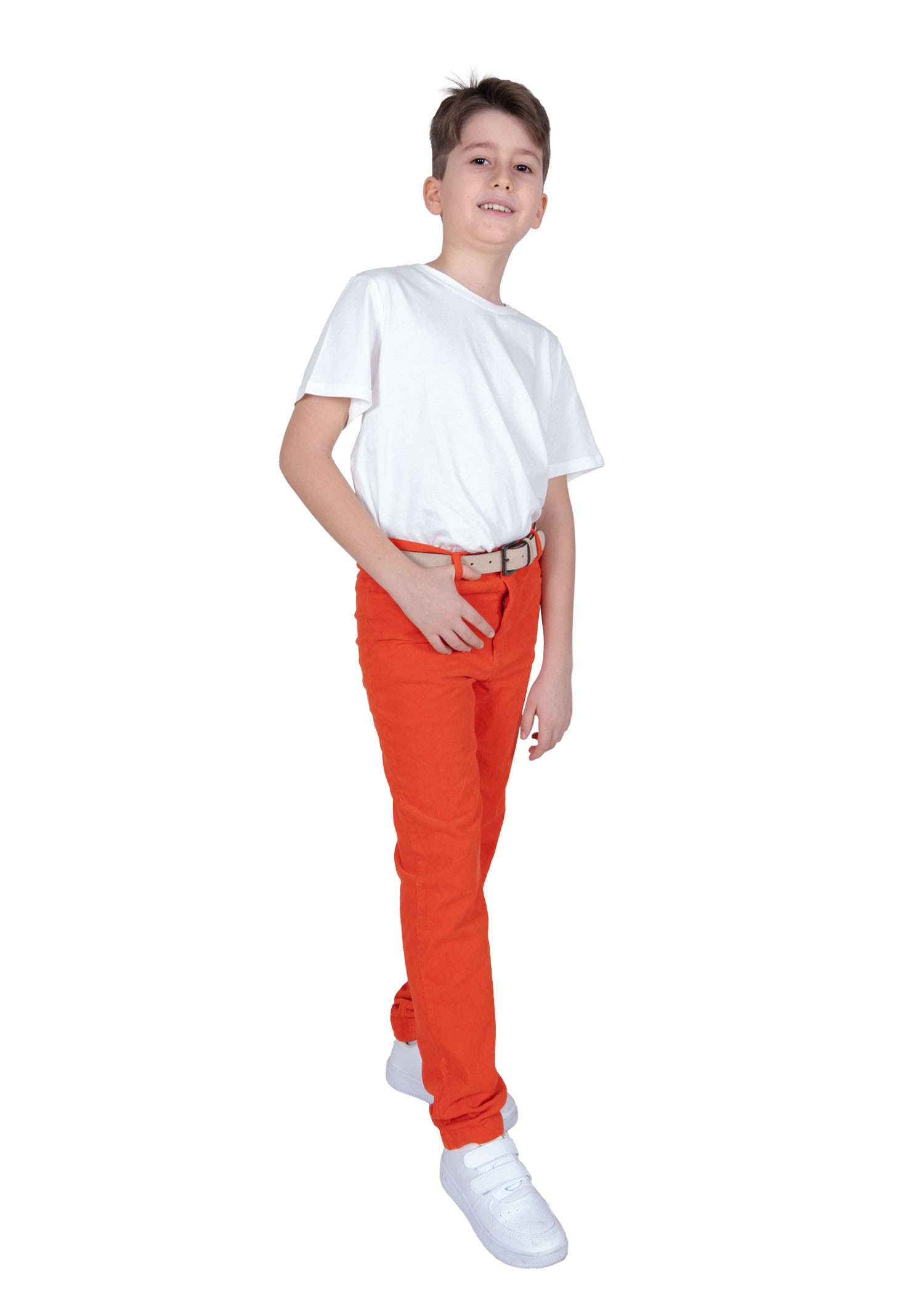 Corduroy Slim Cut Red Winter Unisex Kids Trousers