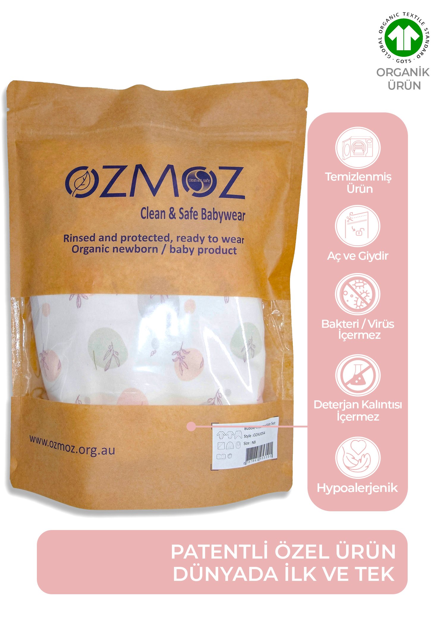 Clean&Safe Organik Steril Temizlenmiş Hastane Çıkış Seti-8 Parça