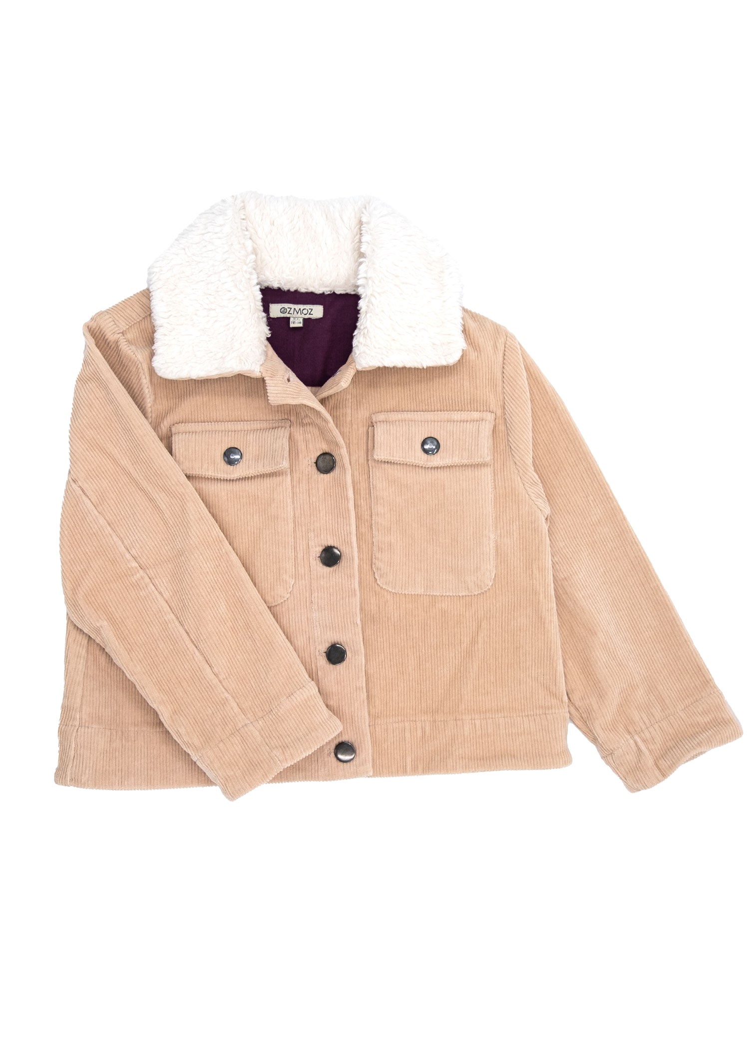 Cotton Corduroy Sports Cut Plush Collar Cream Winter Girls' Coat