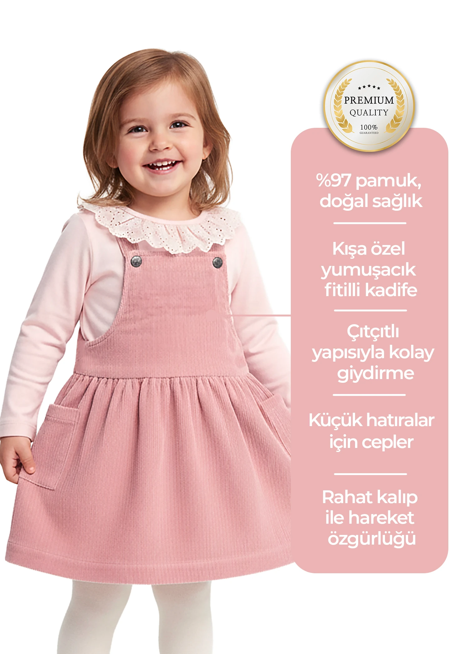 Kadife Askılı Koyu Pembe Kışlık Minik Kız Çocuk Elbise