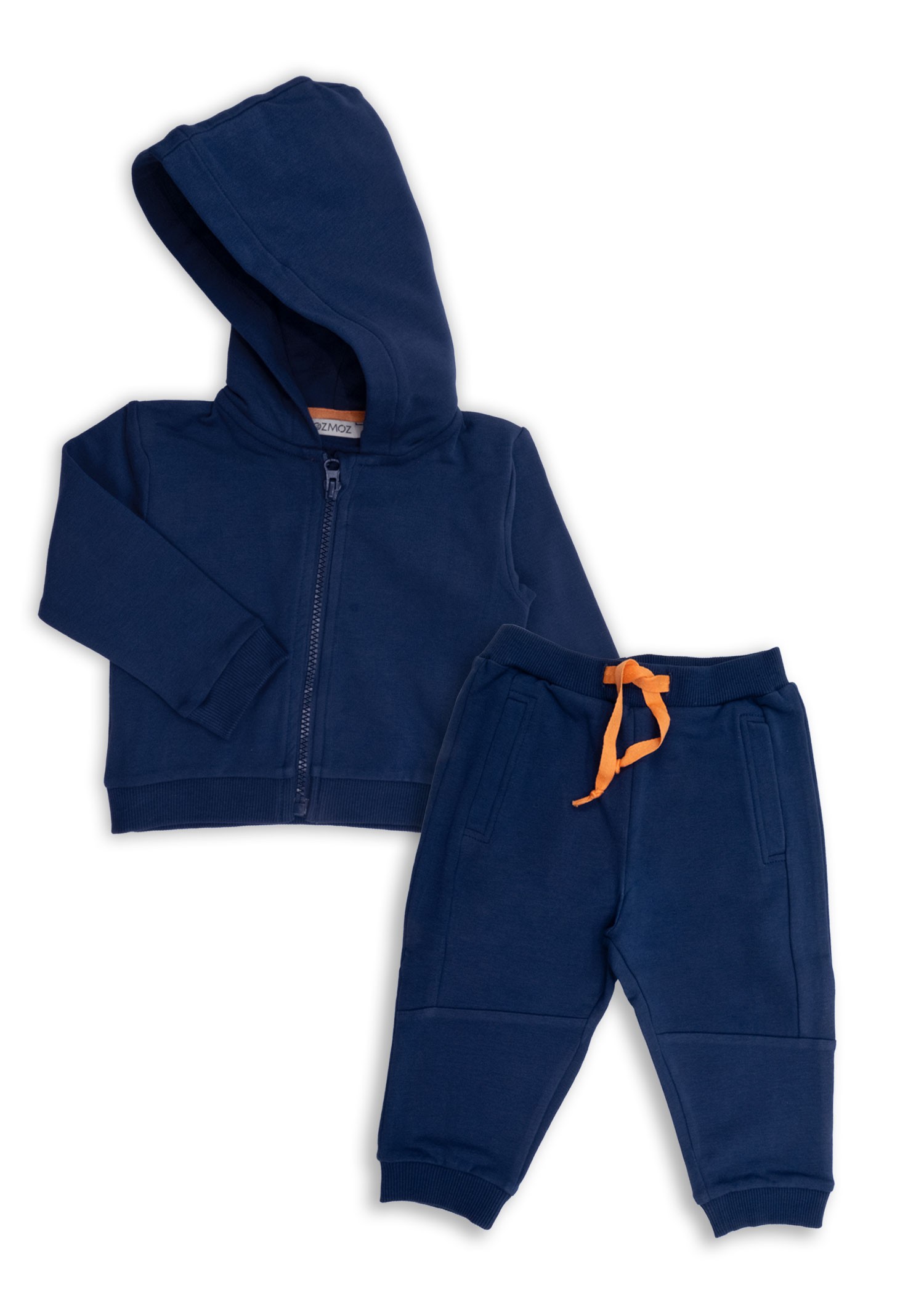 Hooded Zippered Navy Blue Winter Little Men's Tracksuit Set