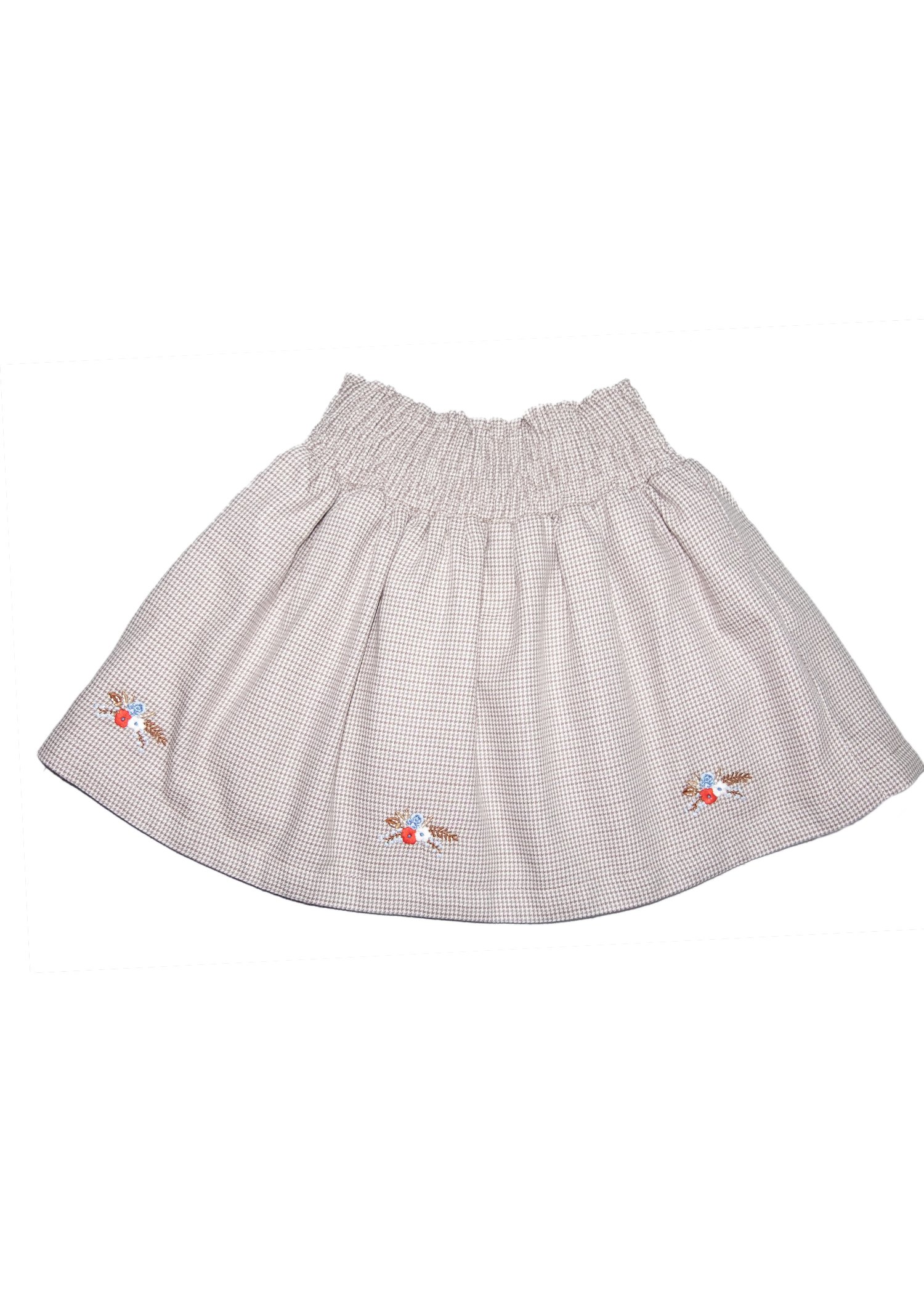 Embroidered Plaid Light Brown Spring Girl Skirt