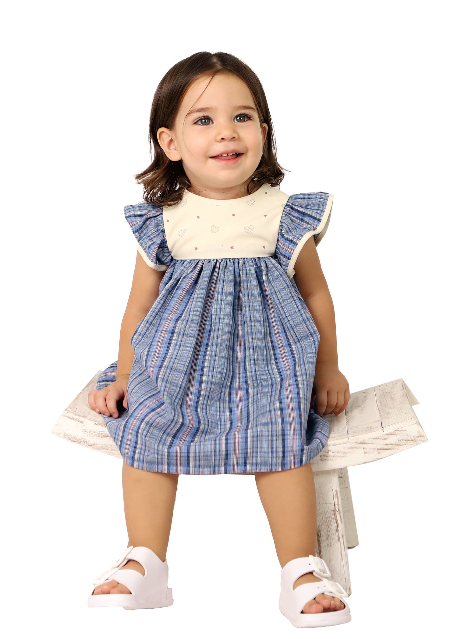 100% Cotton Blue Plaid Summer Baby Girl Dress