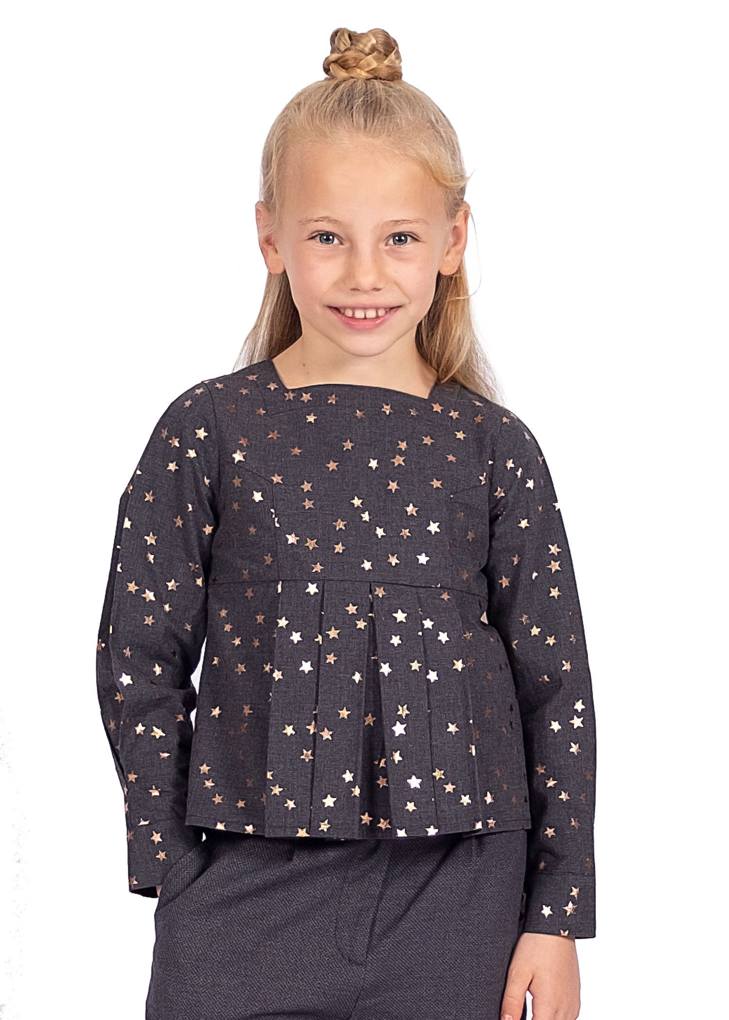 100% Cotton Gilded Printed Anthracite Winter Girl's Blouse