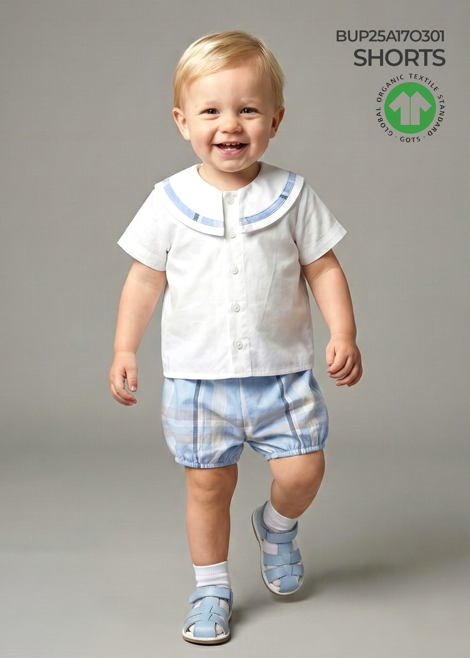 Organic Blue Plaid Summer Baby Boy Balloon Shorts
