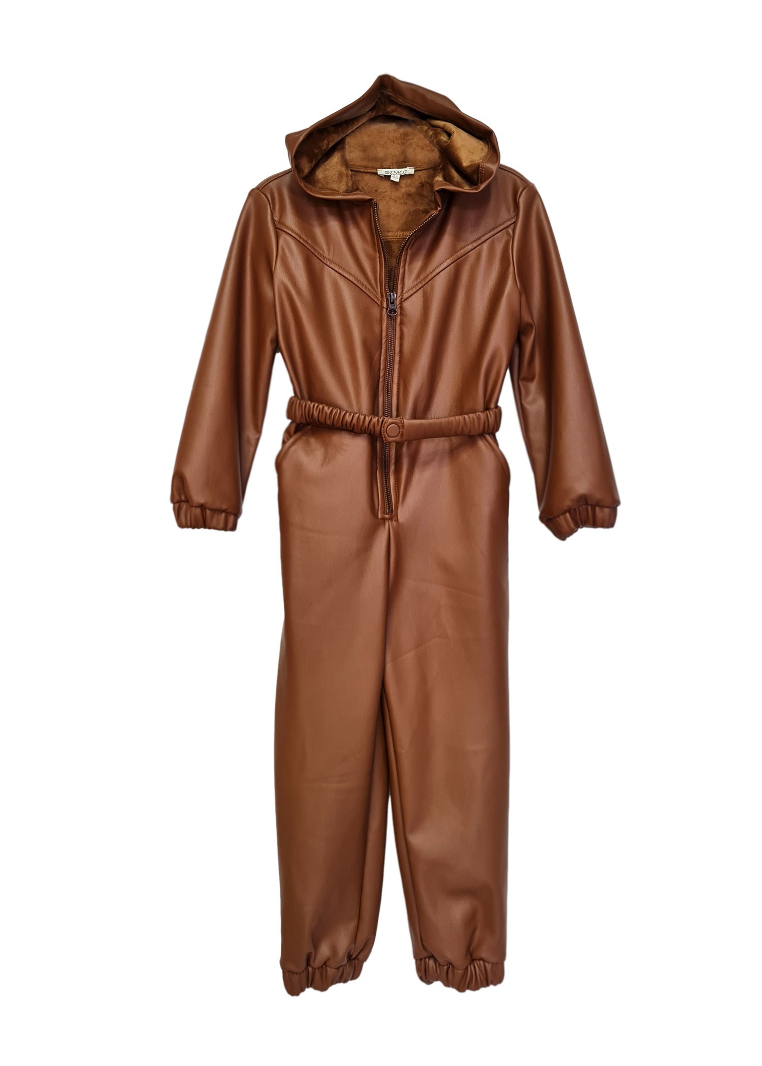 Velvet Lined Faux Leather Hooded Winter Girl's Jumpsuit