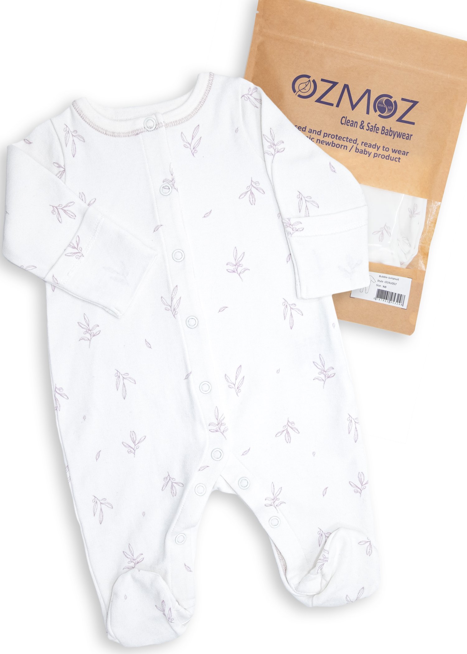 Clean and Safe Steril Giyilmeye Hazır Organik Unisex Bebek  Tulum -Leaf