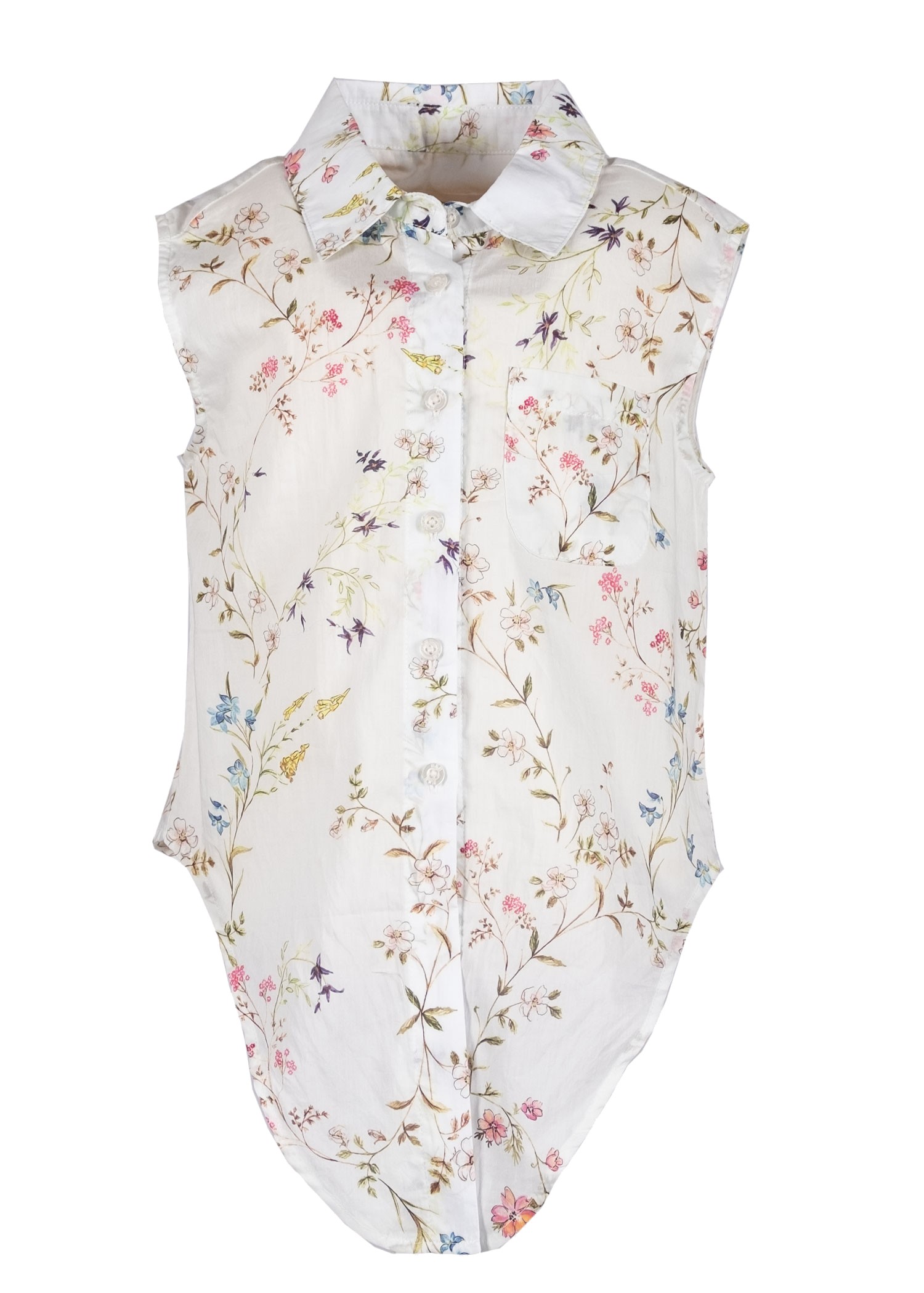 Organic Front Tie Floral Ecru Summer Little Girl Shirt