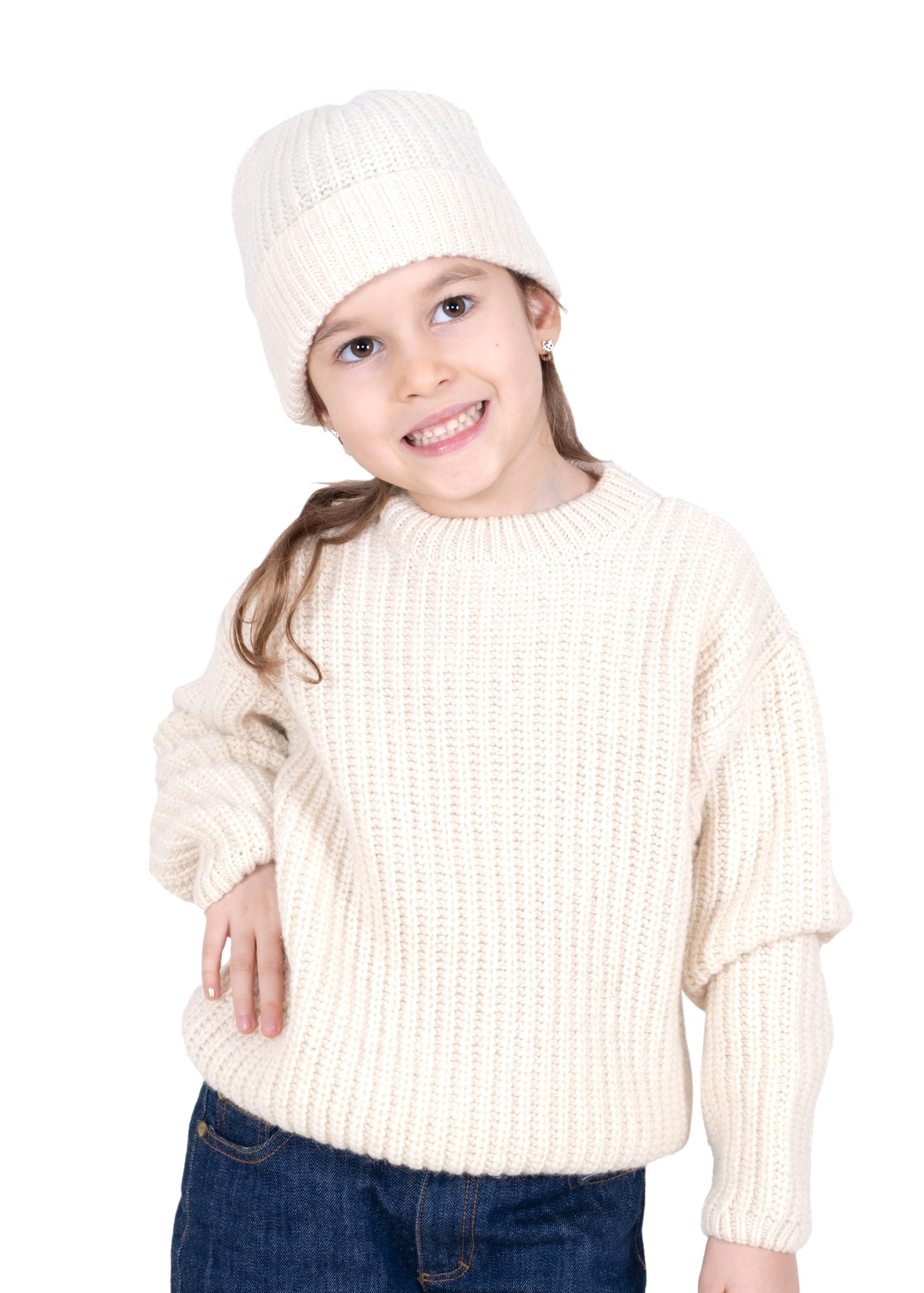 Organic Wool Thick Winter Cream Unisex Little Kids Knitwear Sweater