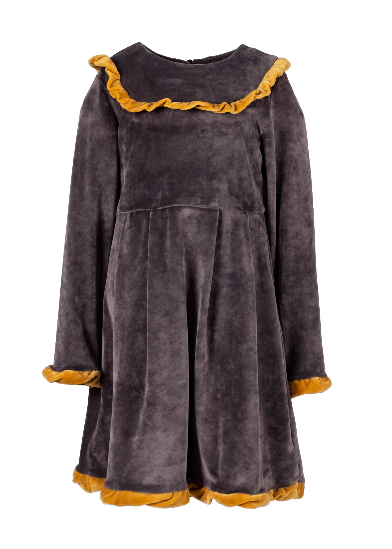 Knitted Velvet Gray Size Yellow Ruffle Winter Girls Dress