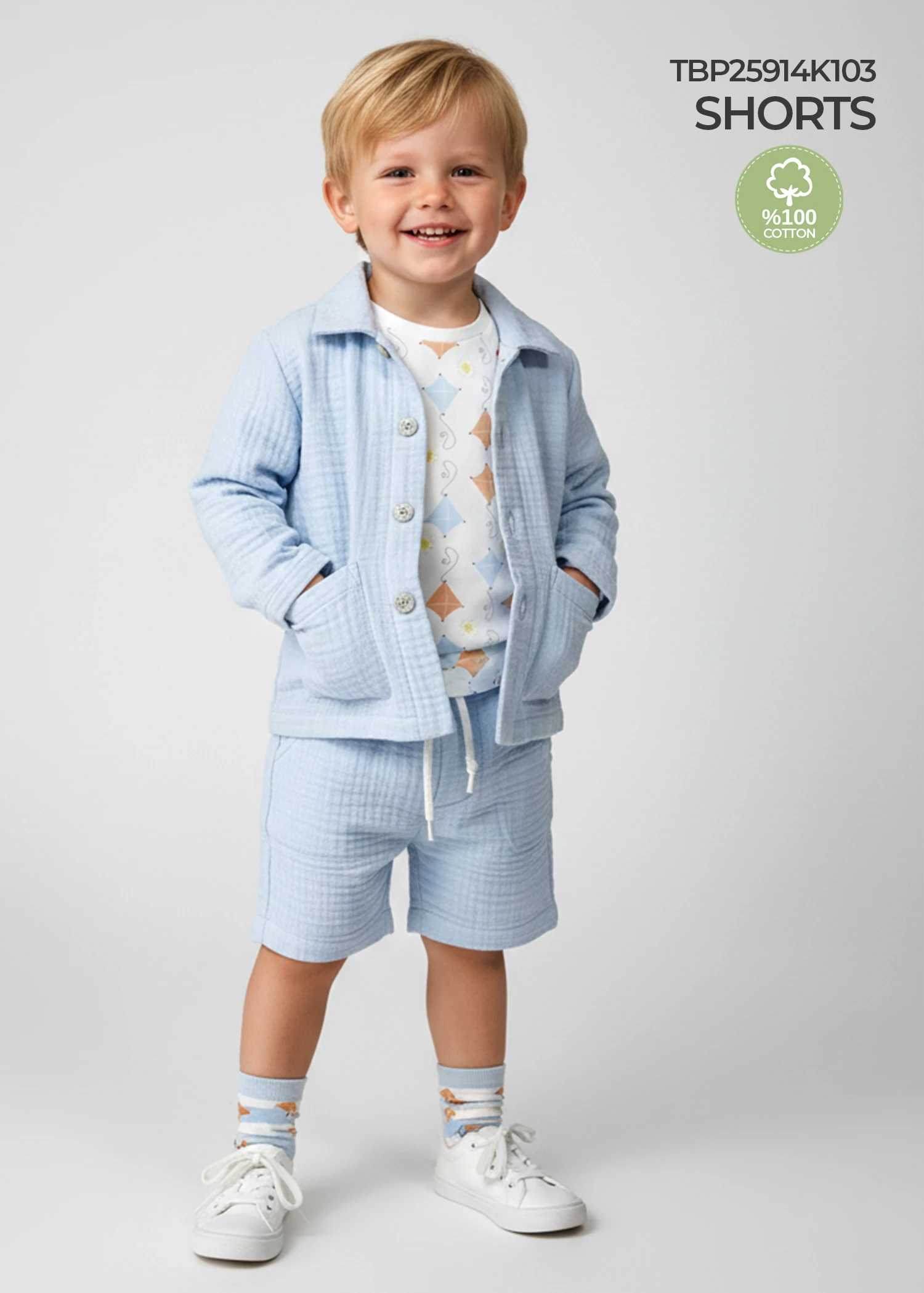 100% Cotton 4-Layer Muslin Spring Toddler Boys’ Shorts