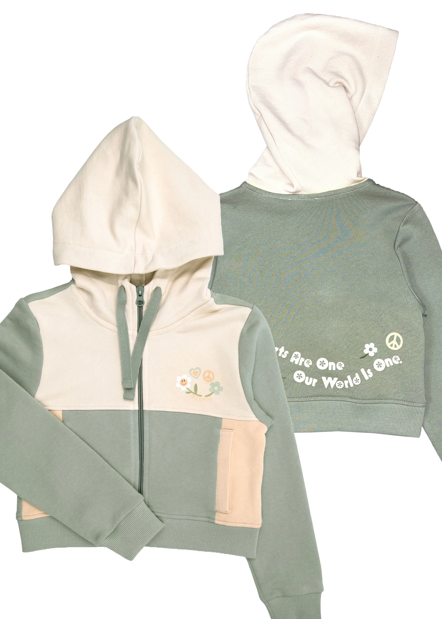 Organik Kapüşonlu Baskılı Yeşil Kışlık Kız Çocuk Ceket