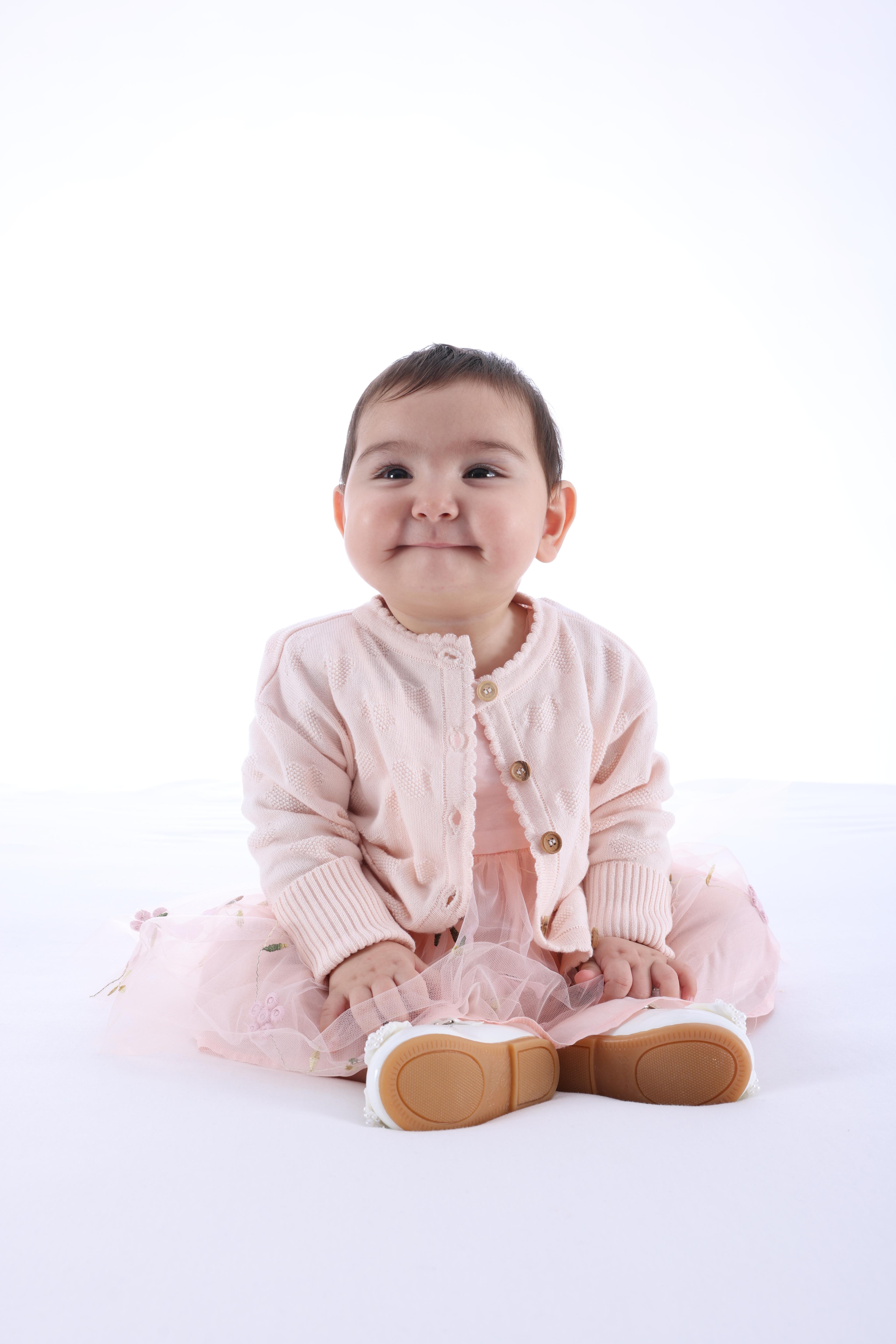 Organik Triko Örme Uzun Kollu Pembe Baharlık Kız Bebek Hırka