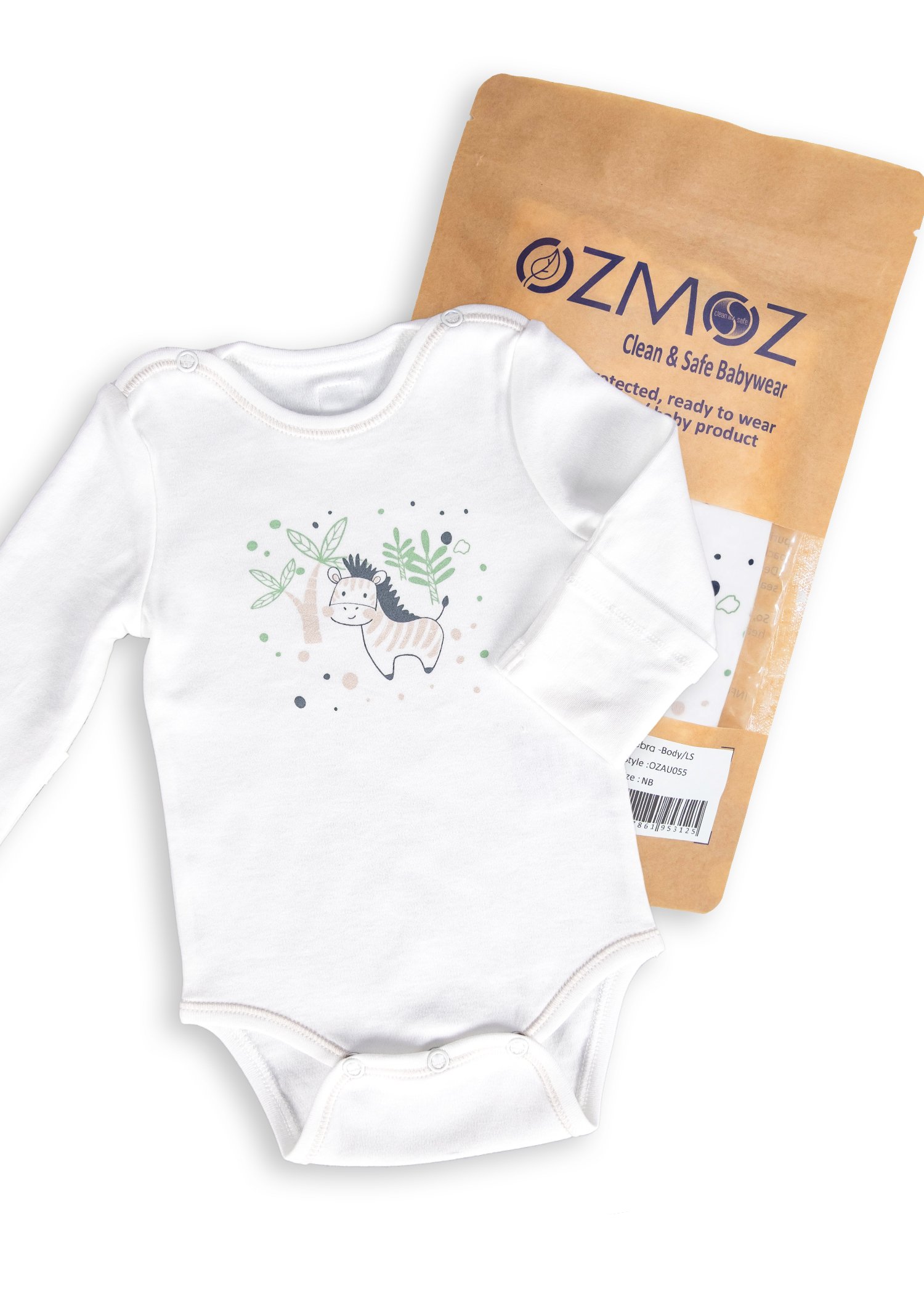 Clean and Safe Steril Giyilmeye Hazır Organik Unisex Bebek Body-Zebra