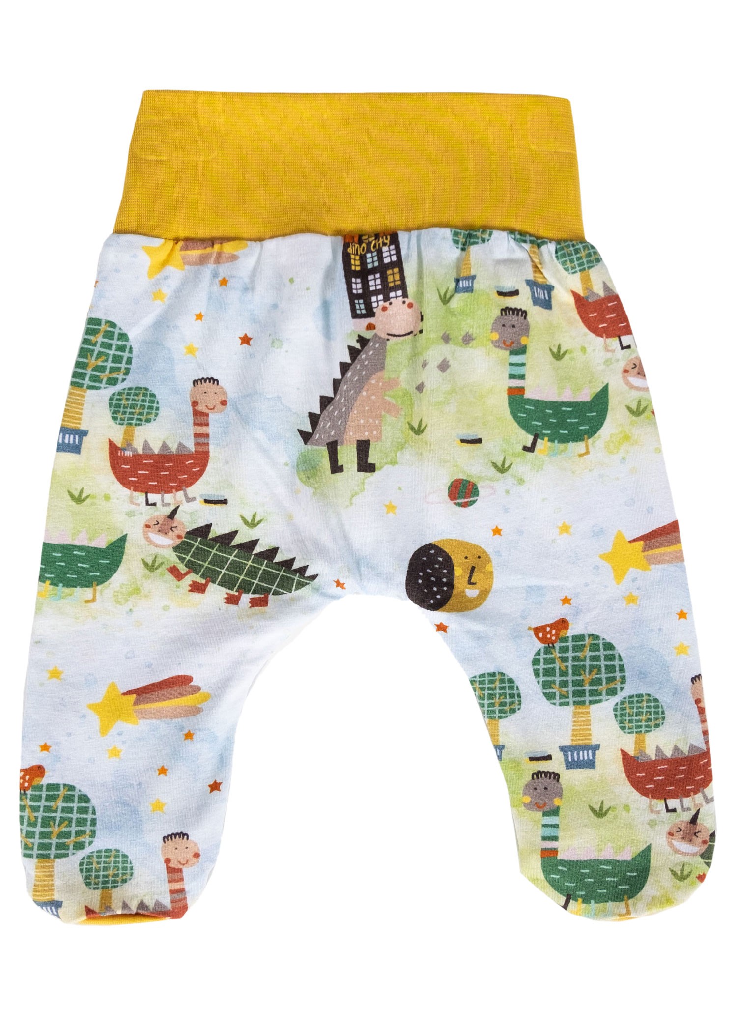 Organic Dino Printed Yellow Spring Coat Unisex Baby Set with Booties