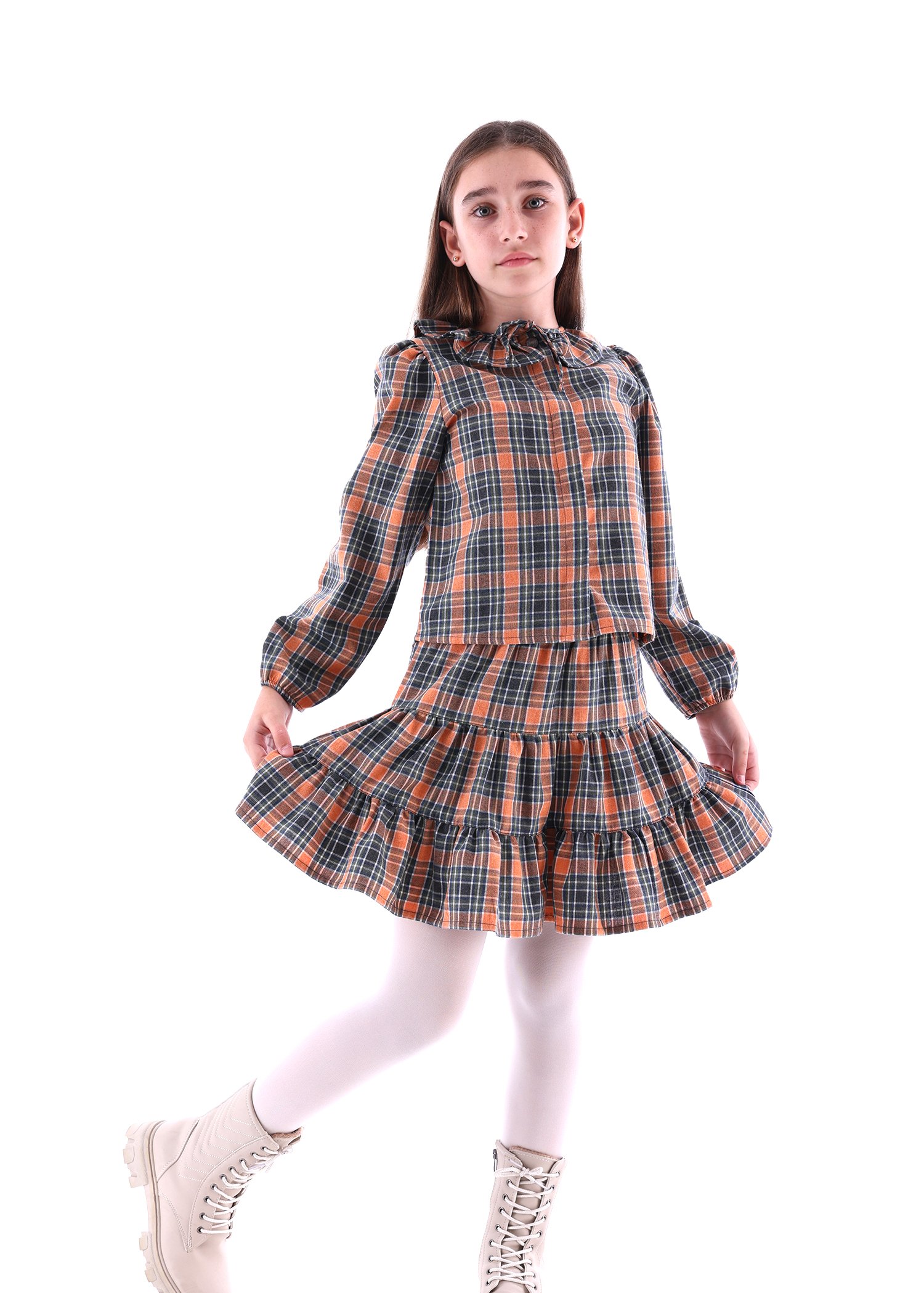 3 Layers Flounce Plaid Winter Girls Skirt