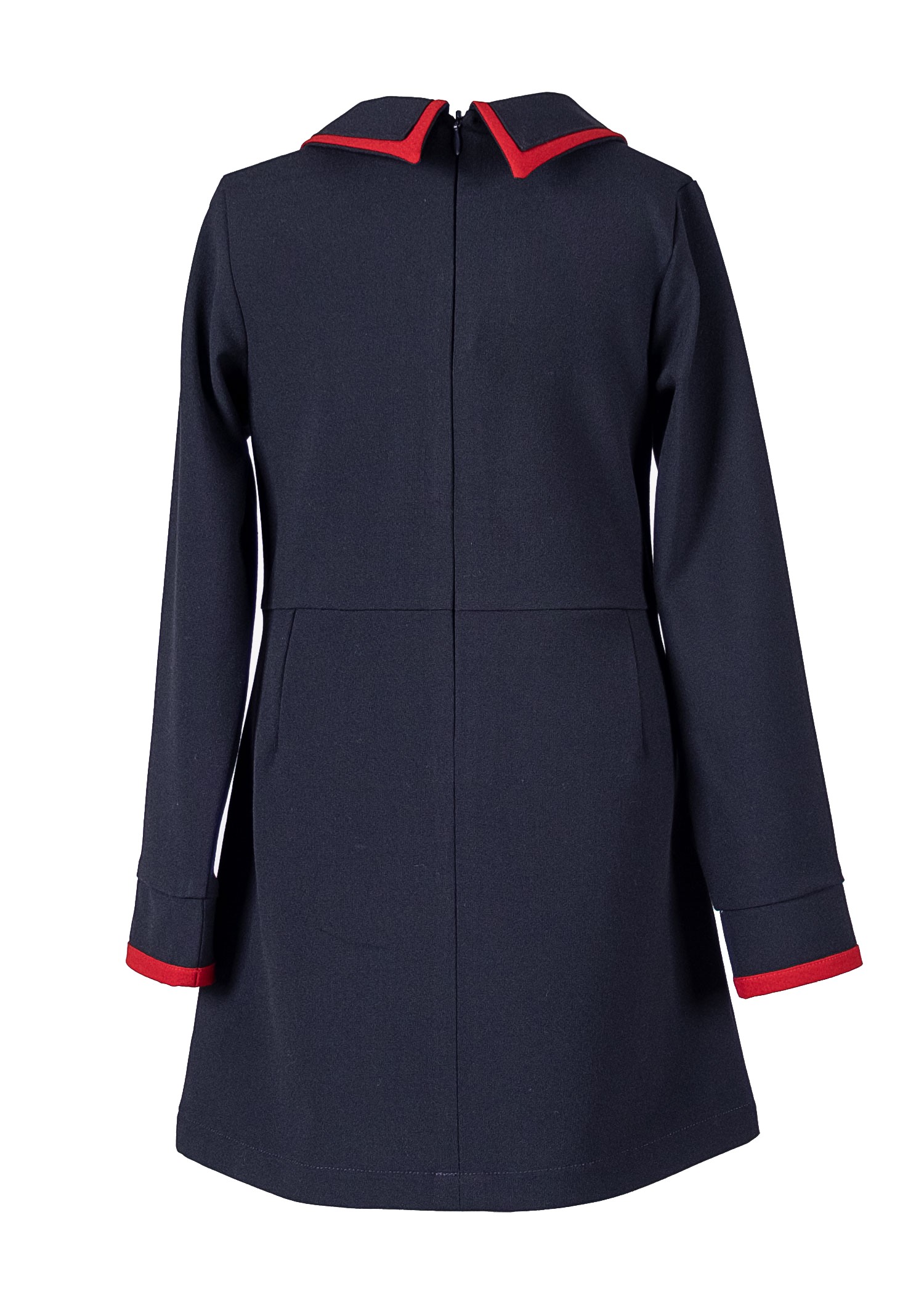 Red Piping Navy Blue Woven Winter Girl's Dress