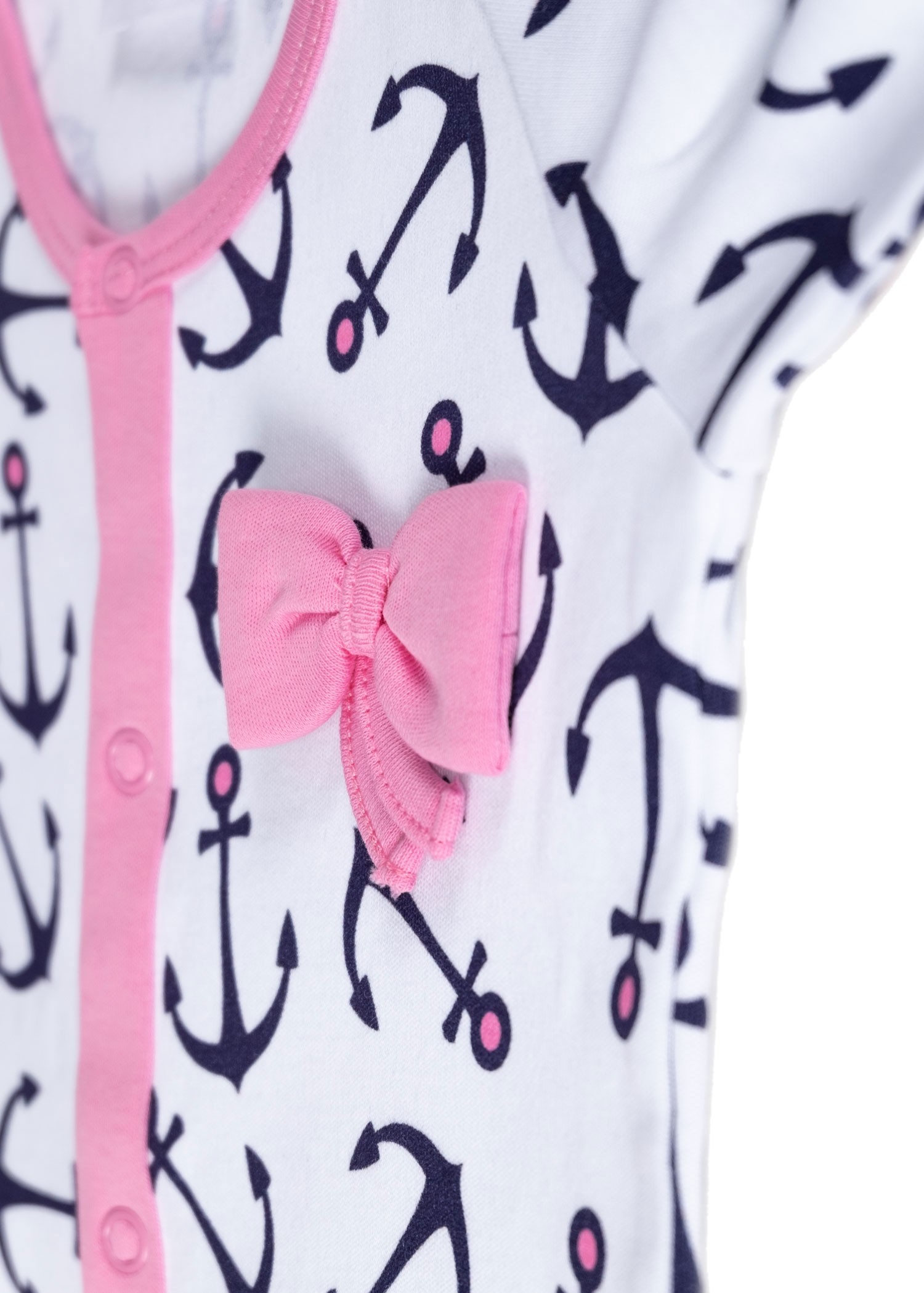 Organic Anchor Patterned Baby Girl Jumpsuit with Pink Bow Collar