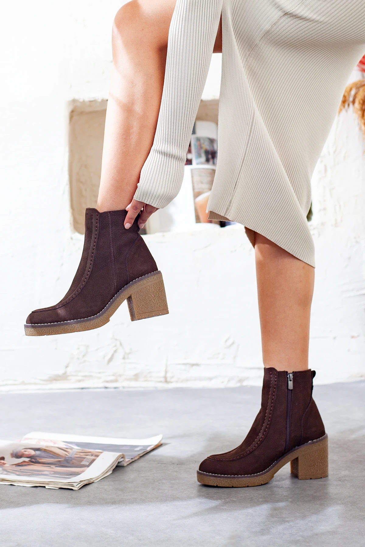 Mammamia Hakiki Deri Kalın Topuklu Bot