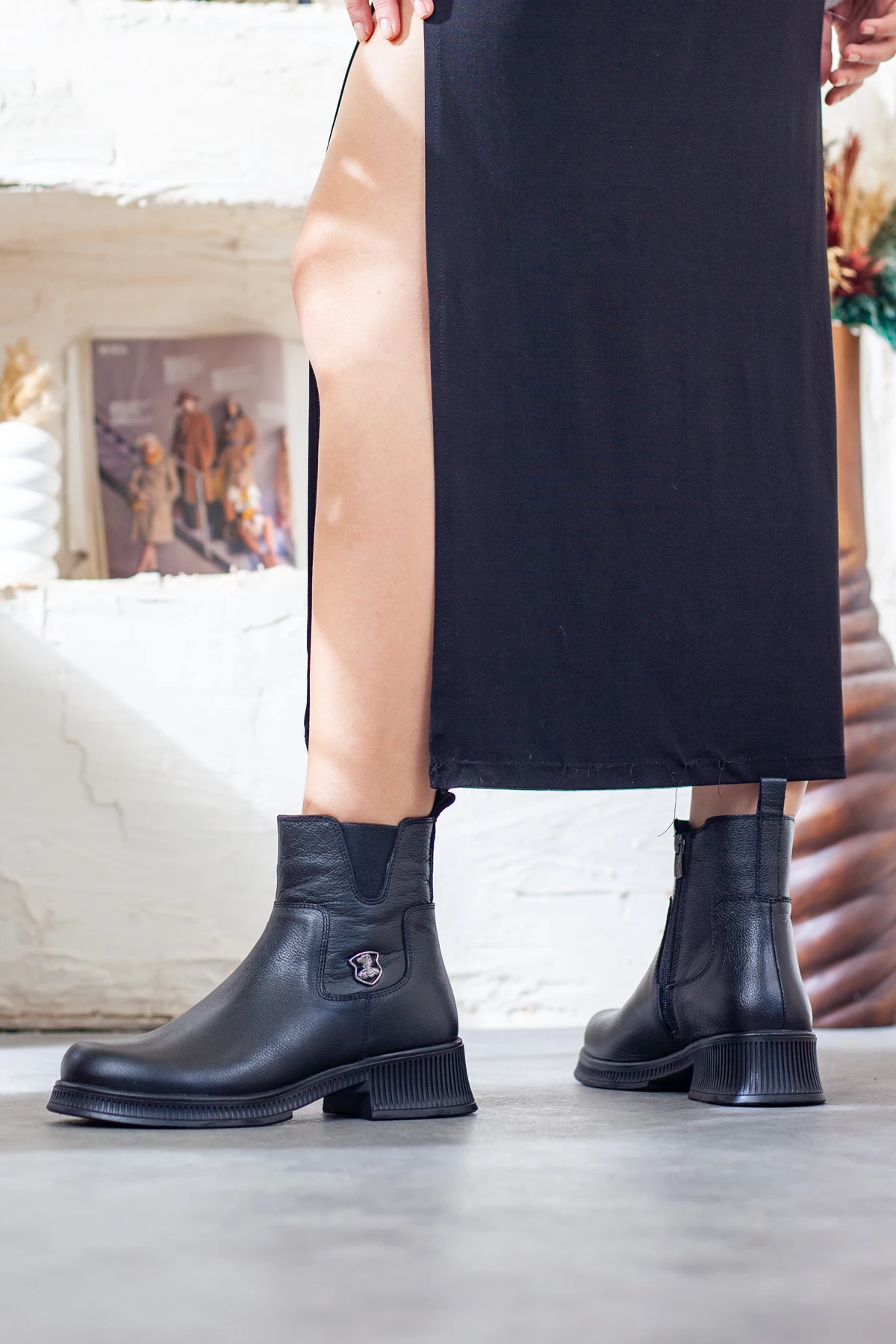 Kadın Hakiki Deri Kaymaz Taban Günlük Bot