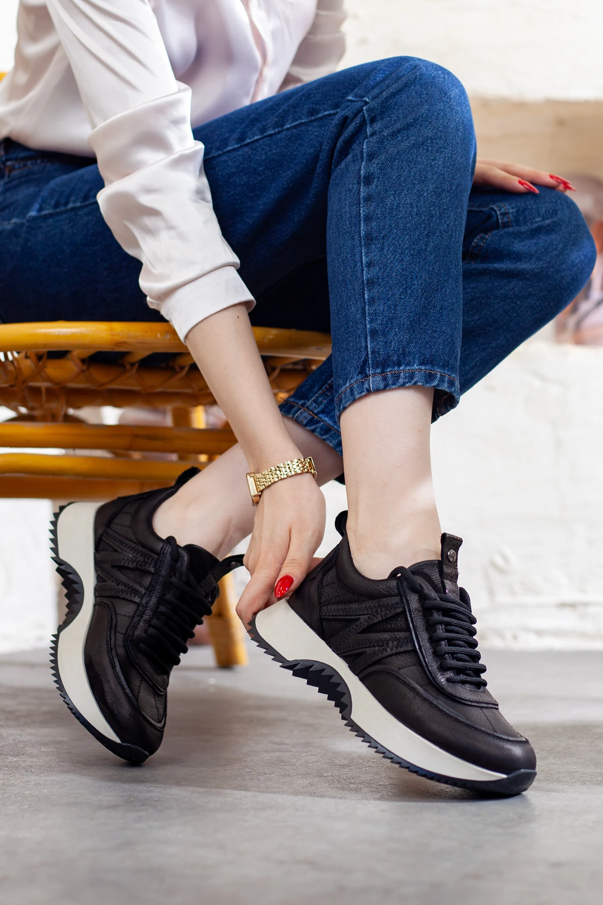 Mammamia Hakiki Deri Kalın Taban Günlük Ayakkabı