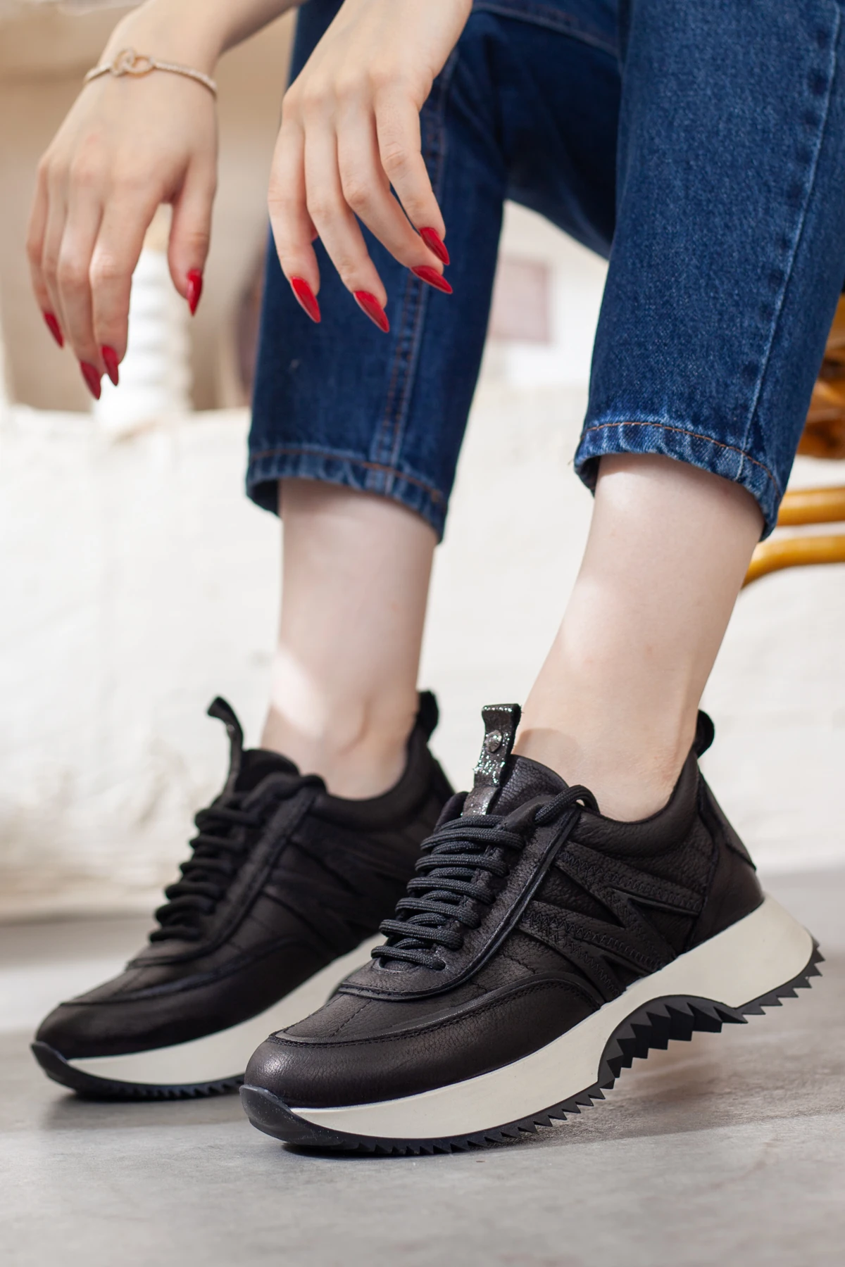 Mammamia Hakiki Deri Kalın Taban Günlük Ayakkabı