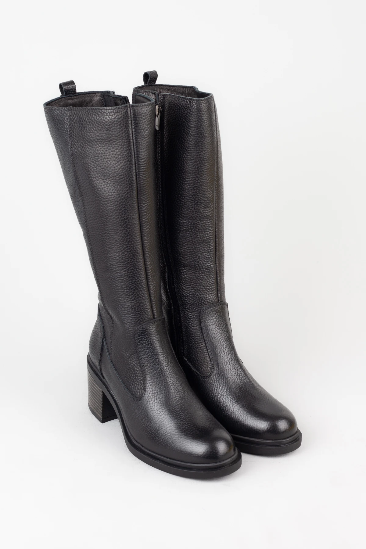 Kadın Hakiki Deri Yanı Lastikli ve Fermuarlı Topuklu Çizme