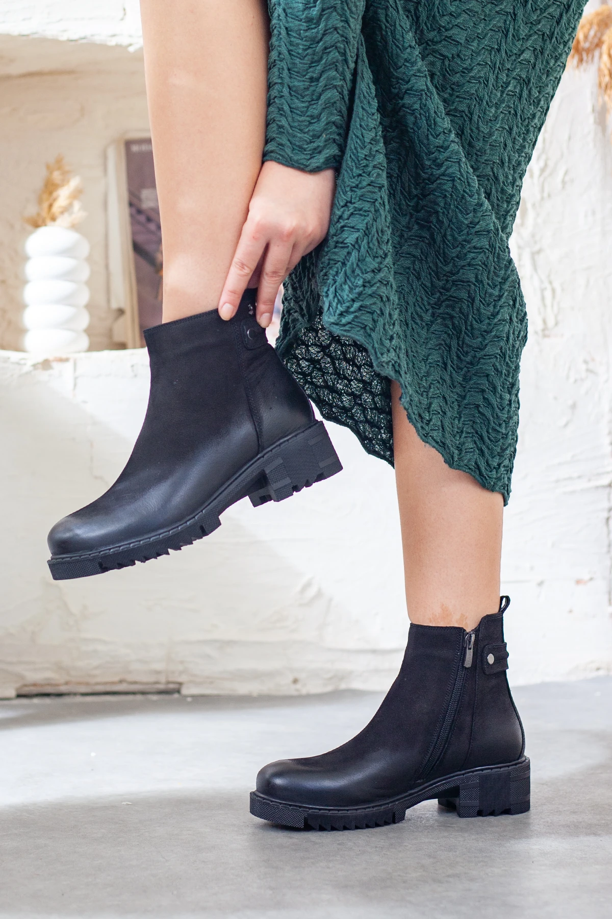 Kadın Hakiki Deri Kaymaz Taban Günlük Bot