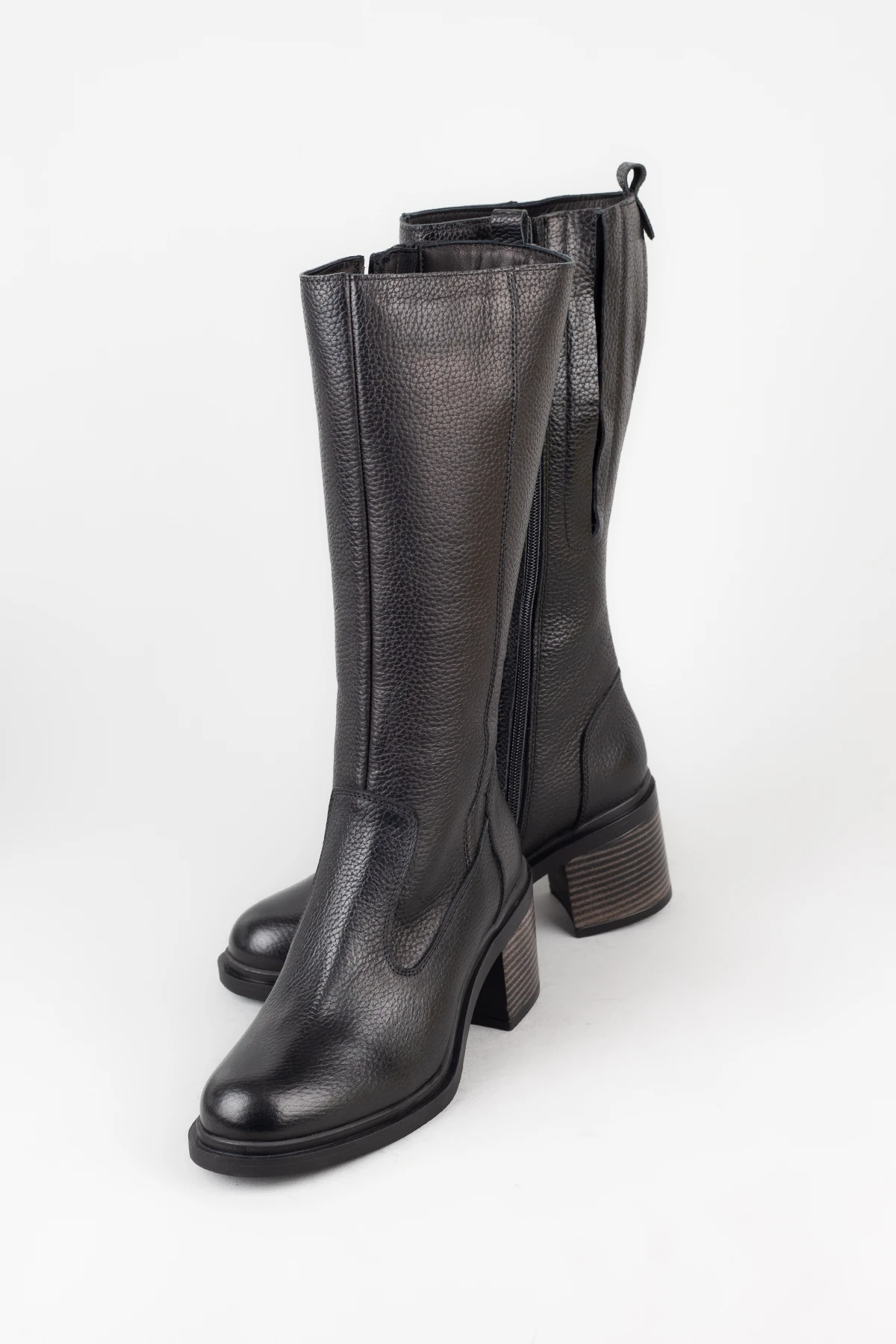 Kadın Hakiki Deri Yanı Lastikli ve Fermuarlı Topuklu Çizme