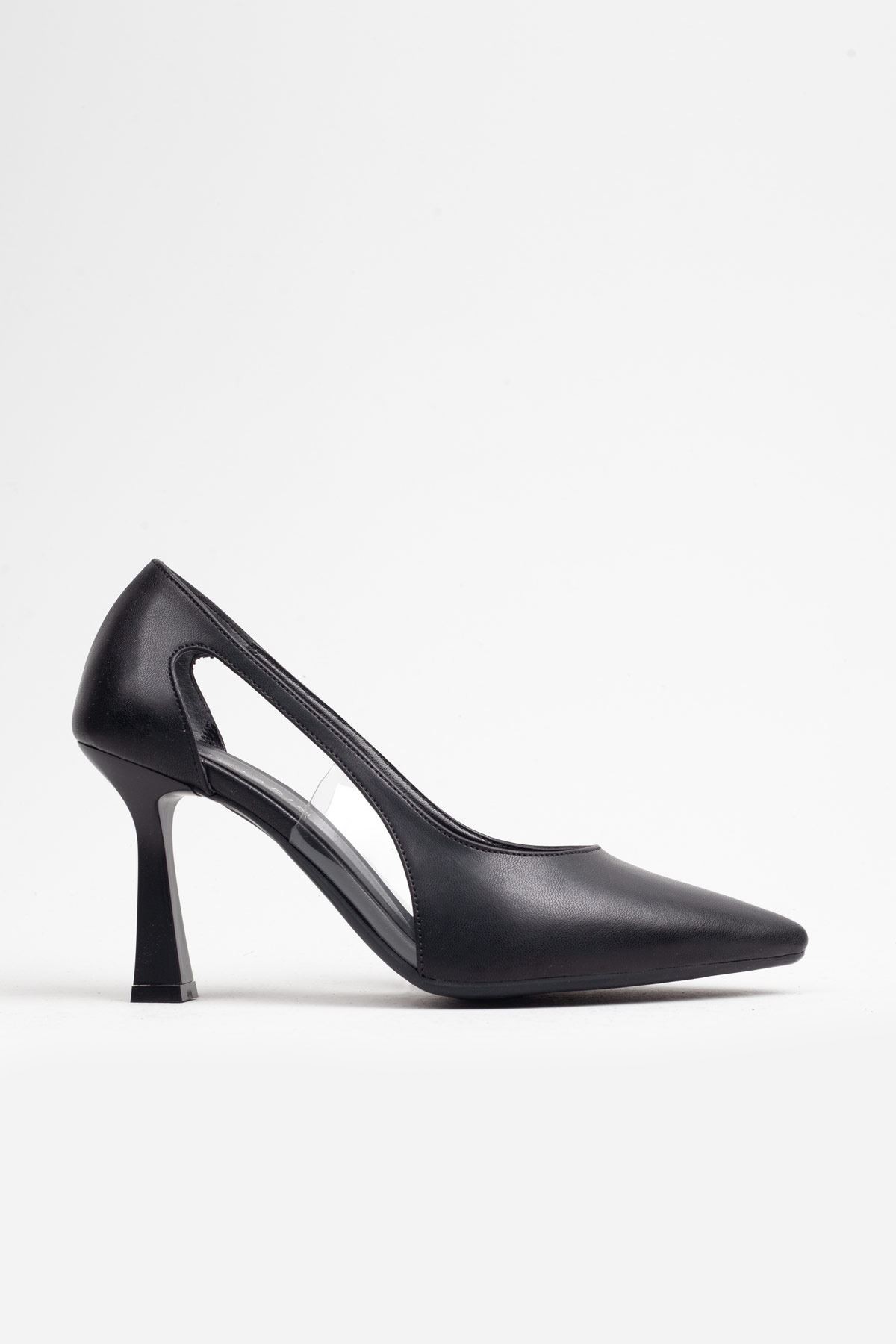 Kadın Yanları Açık Siyah Renk Klasik Topuklu Ayakkabı