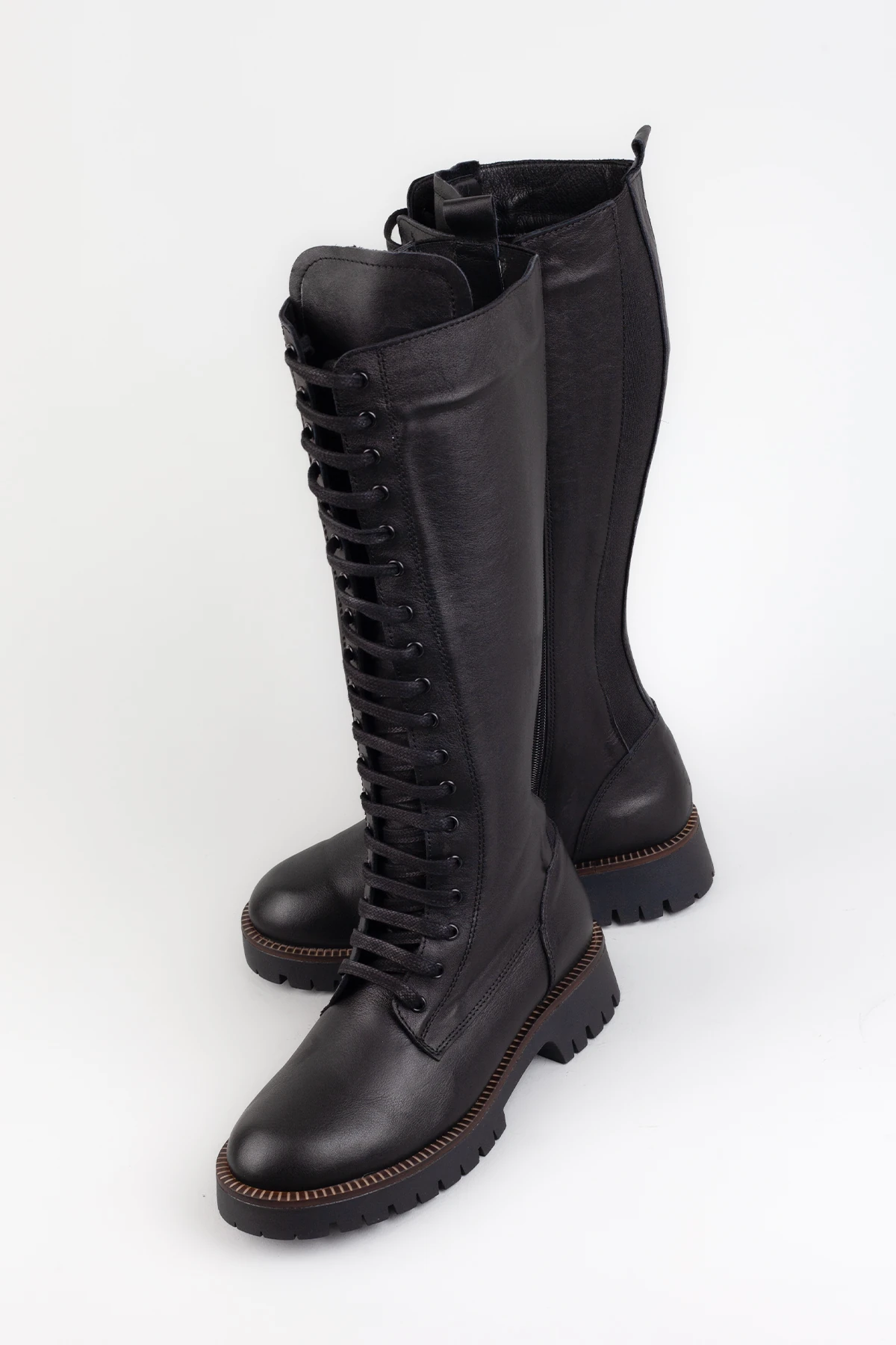 Mammamia Hakiki Deri Arkası Lastikli Siyah Çizme