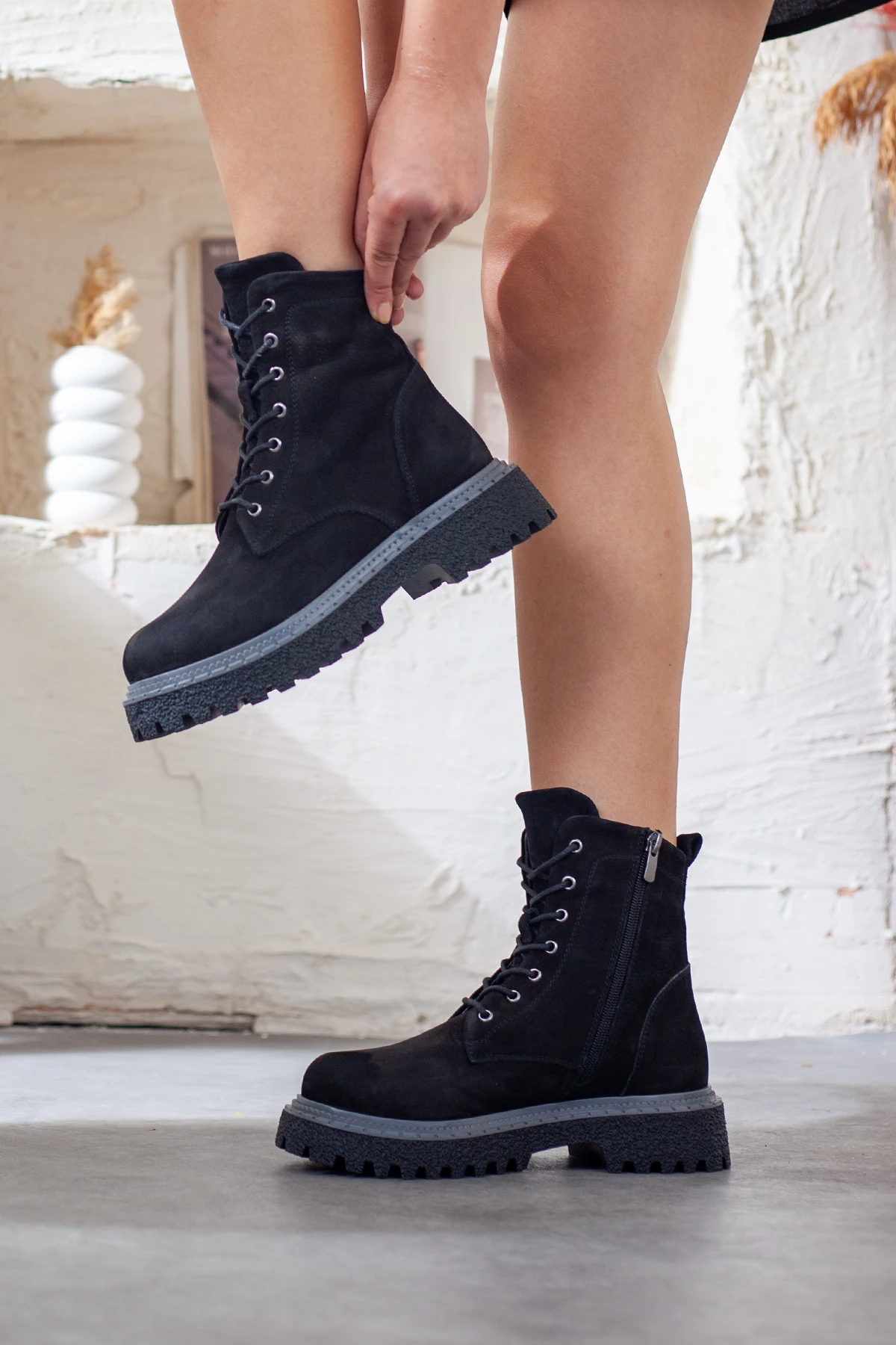 Kadın  Hakiki Deri Kaymaz Taban Soğuk Geçirmez Günlük Bot