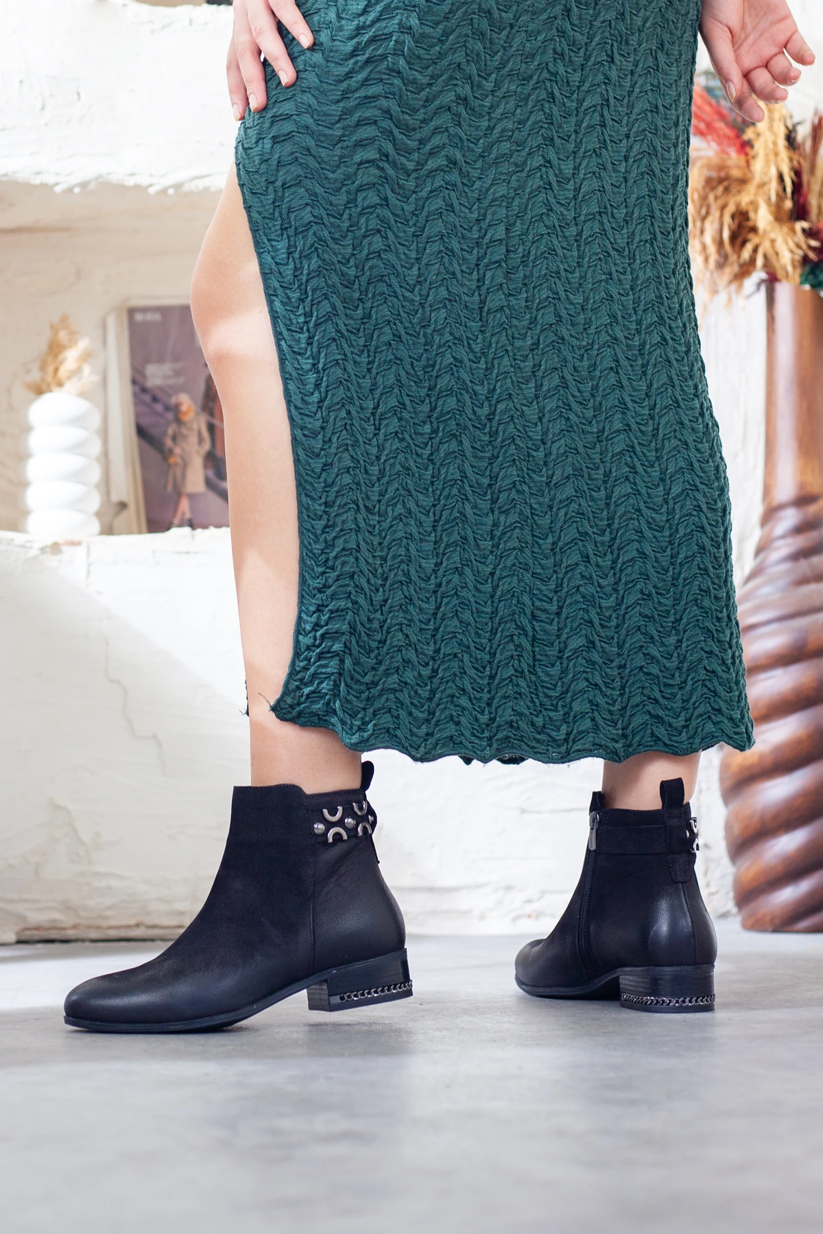 Kadın Hakiki Deri Kısa Topuklu Bot