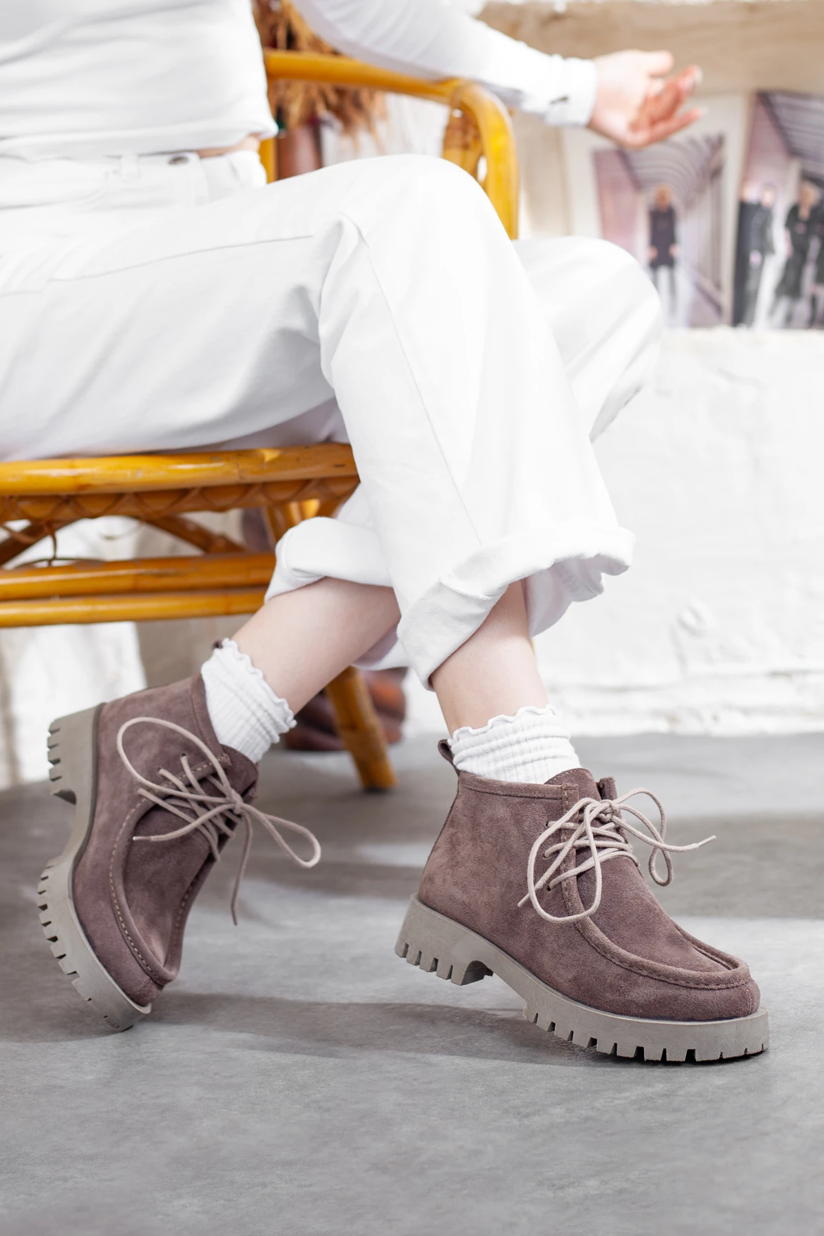 Kadın Hakiki Deri Kalın Tabanlı Bot