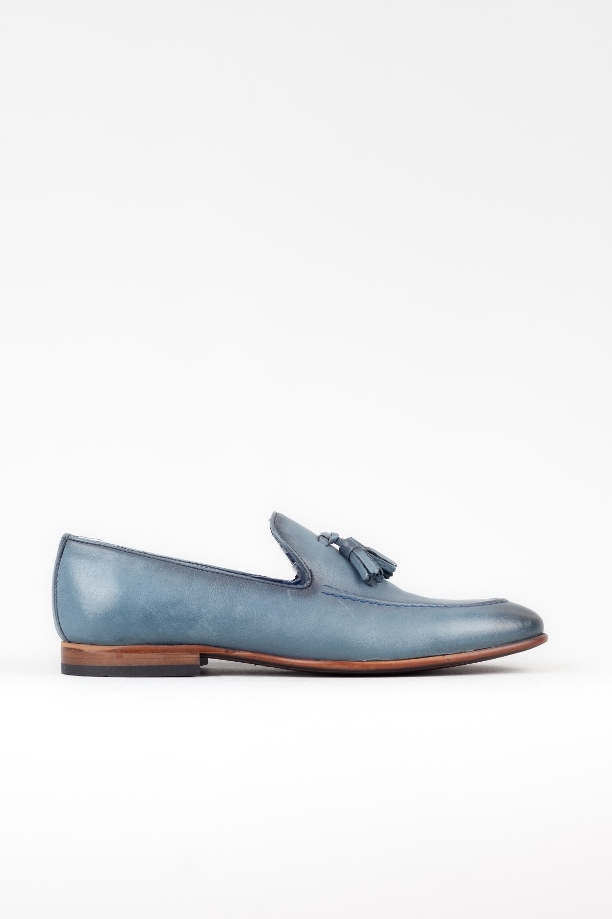 Erkek Hakiki Deri Mavi Klasik Ayakkabı